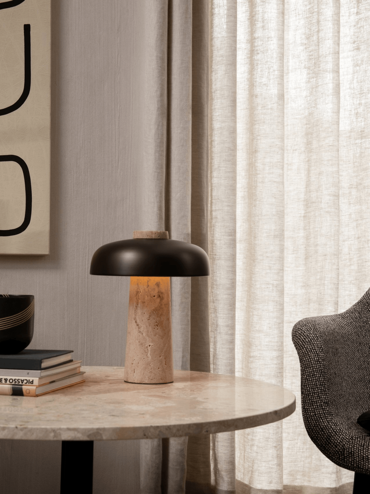 Conore Mushroom Form Travertine Table Lamp - Blowlighting
