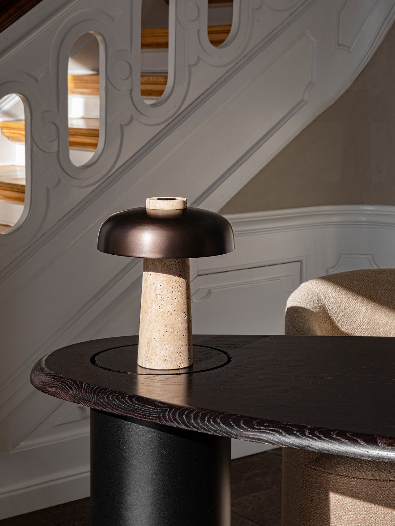 Conore Mushroom Form Travertine Table Lamp - Blowlighting