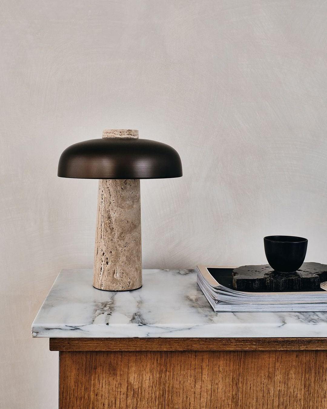 Conore Mushroom Form Travertine Table Lamp - Blowlighting