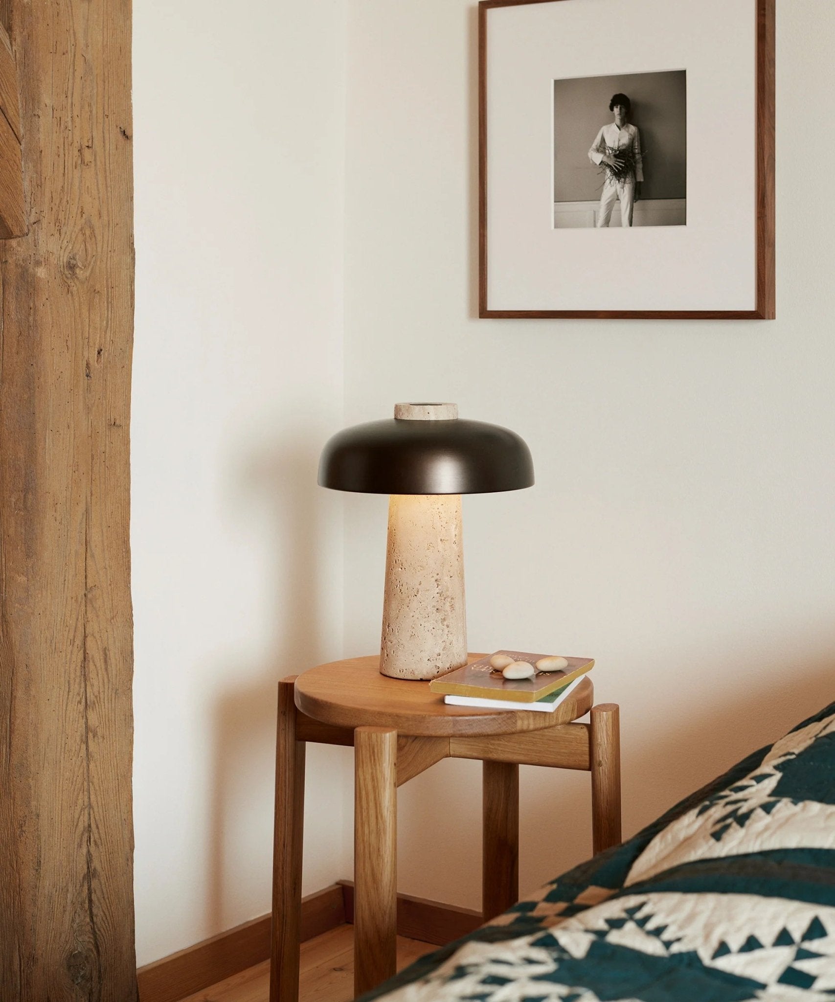 Conore Mushroom Form Travertine Table Lamp - Blowlighting