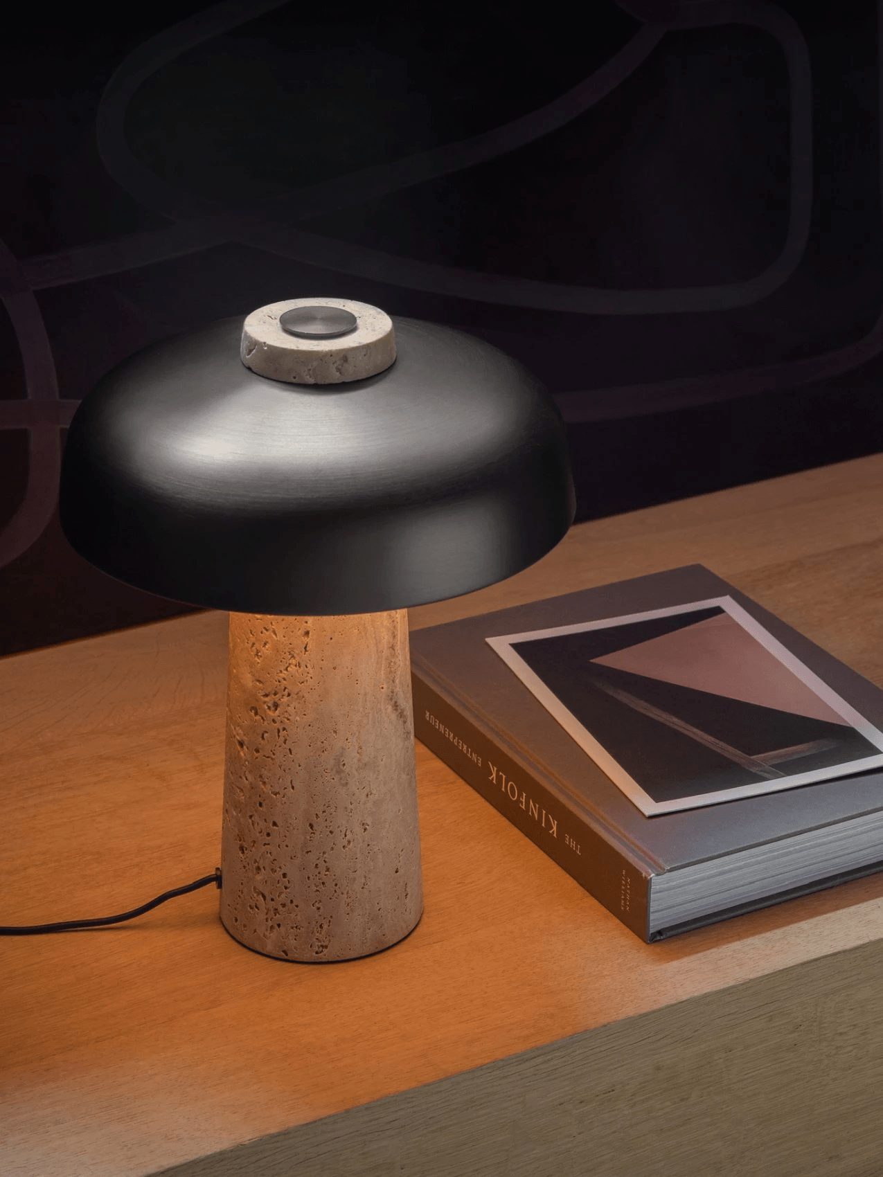 Conore Mushroom Form Travertine Table Lamp - Blowlighting