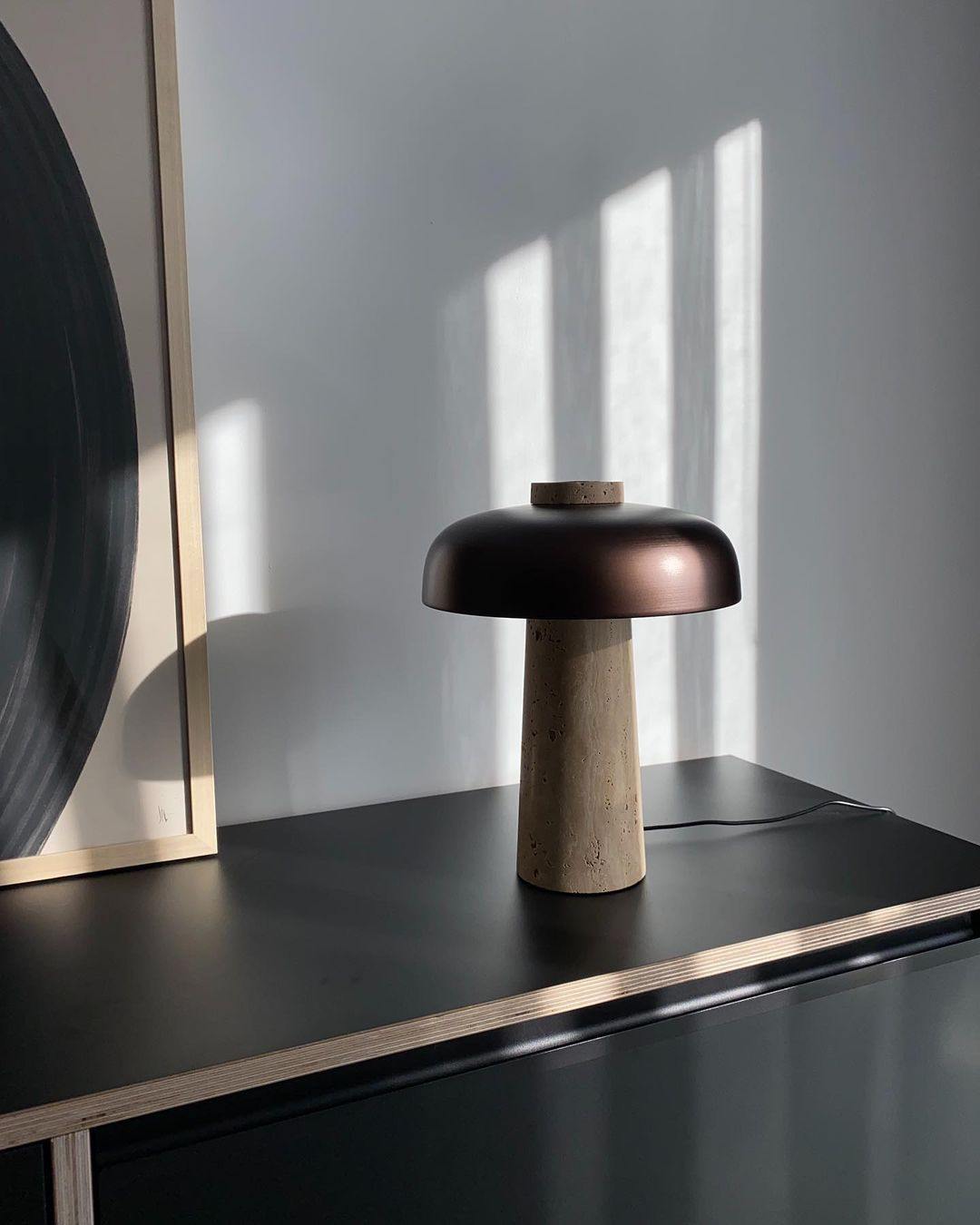 Conore Mushroom Form Travertine Table Lamp - Blowlighting