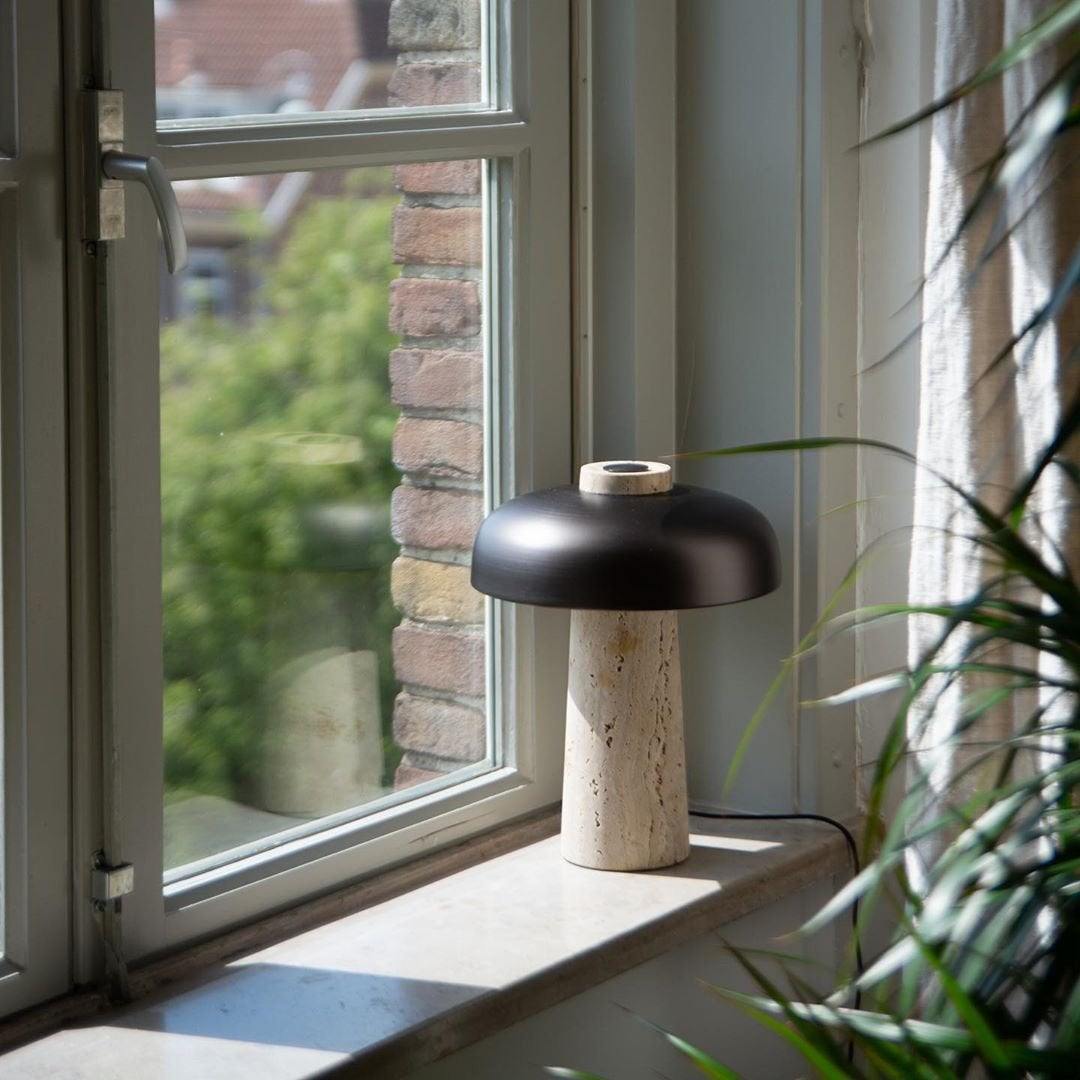 Conore Mushroom Form Travertine Table Lamp - Blowlighting