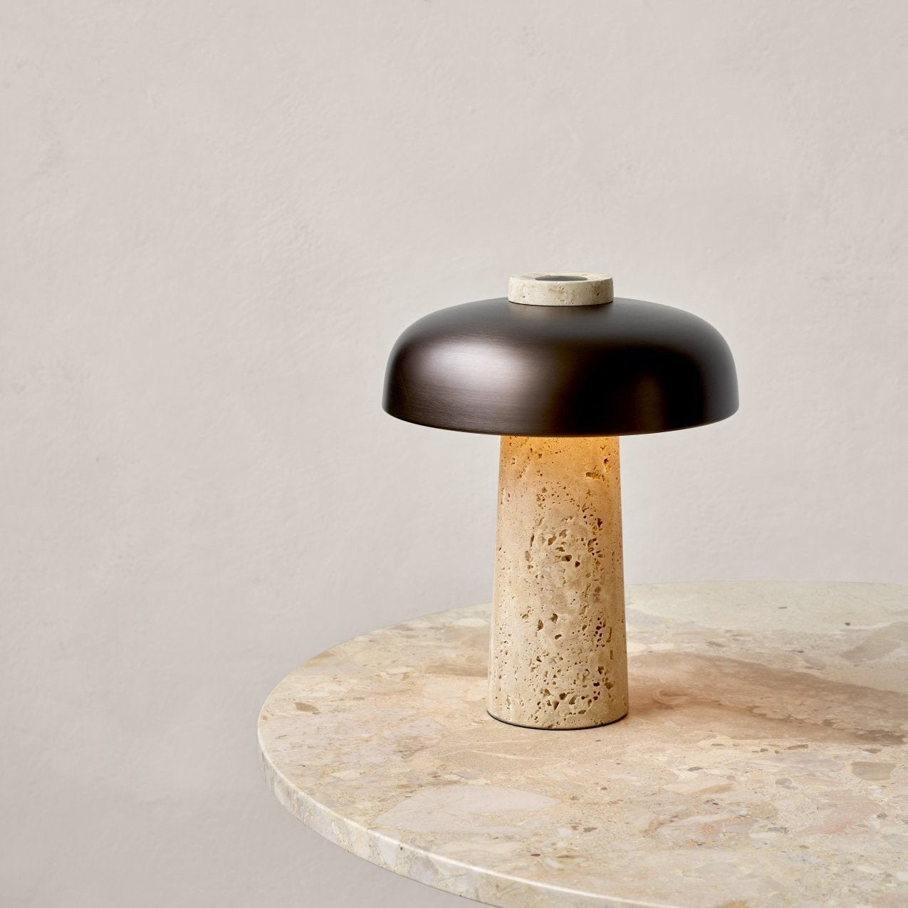 Conore Mushroom Form Travertine Table Lamp - Blowlighting