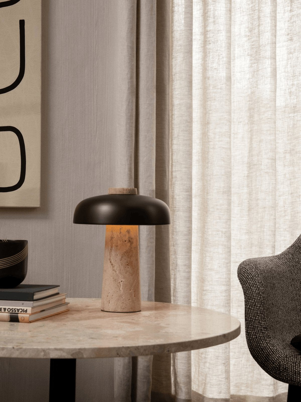 Conore Mushroom Form Travertine Table Lamp - Blowlighting
