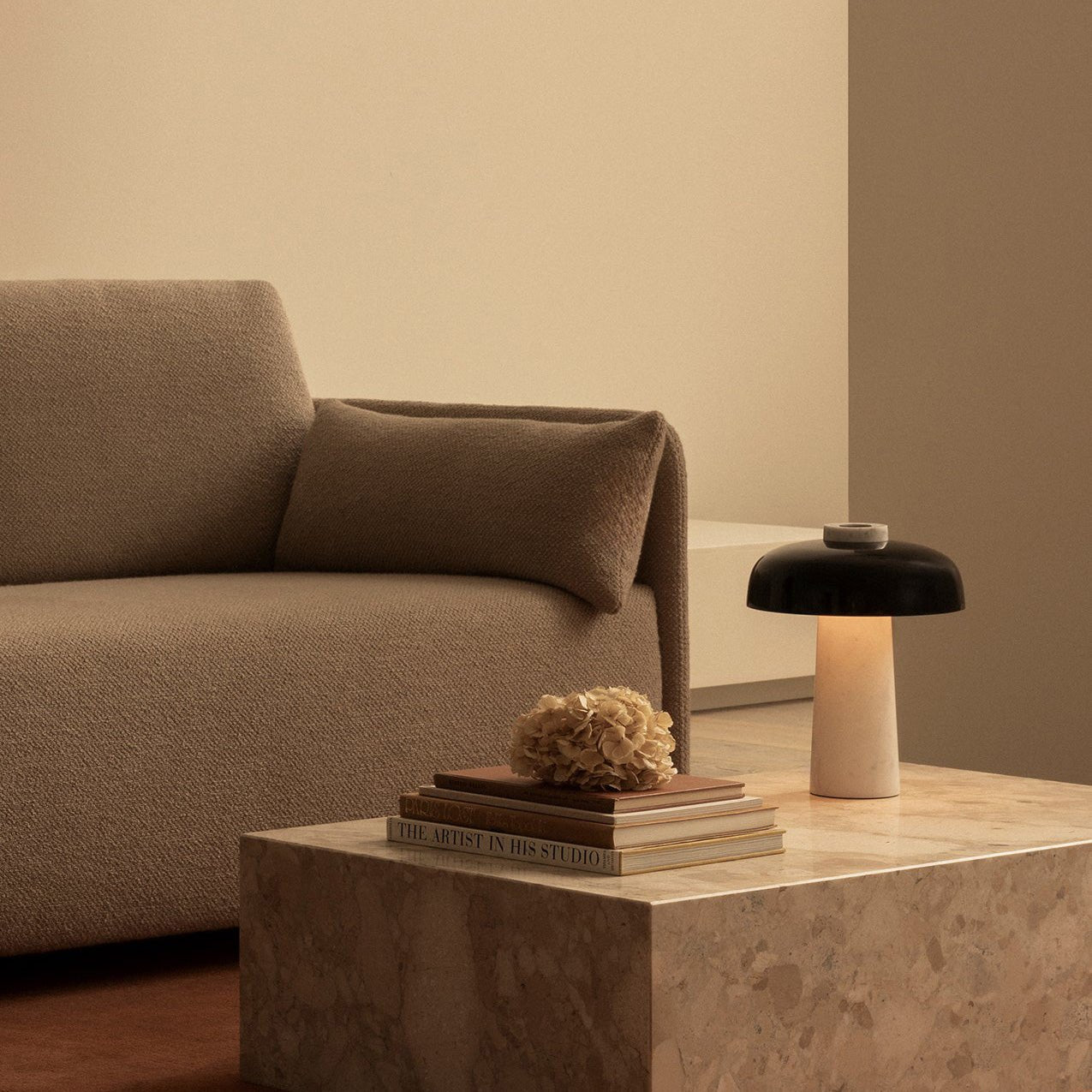 Conore Mushroom Form Travertine Table Lamp - Blowlighting