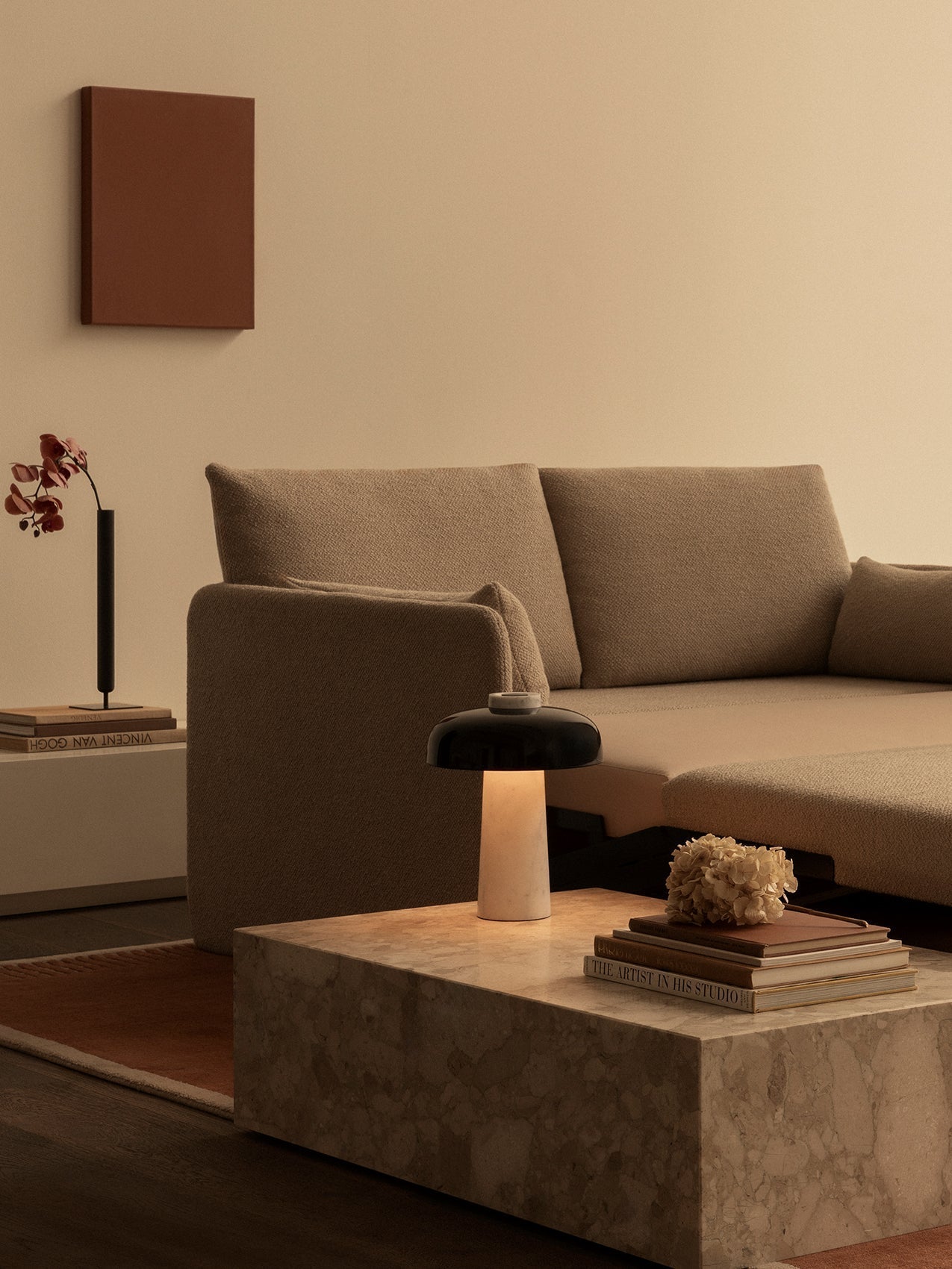 Conore Mushroom Form Travertine Table Lamp - Blowlighting