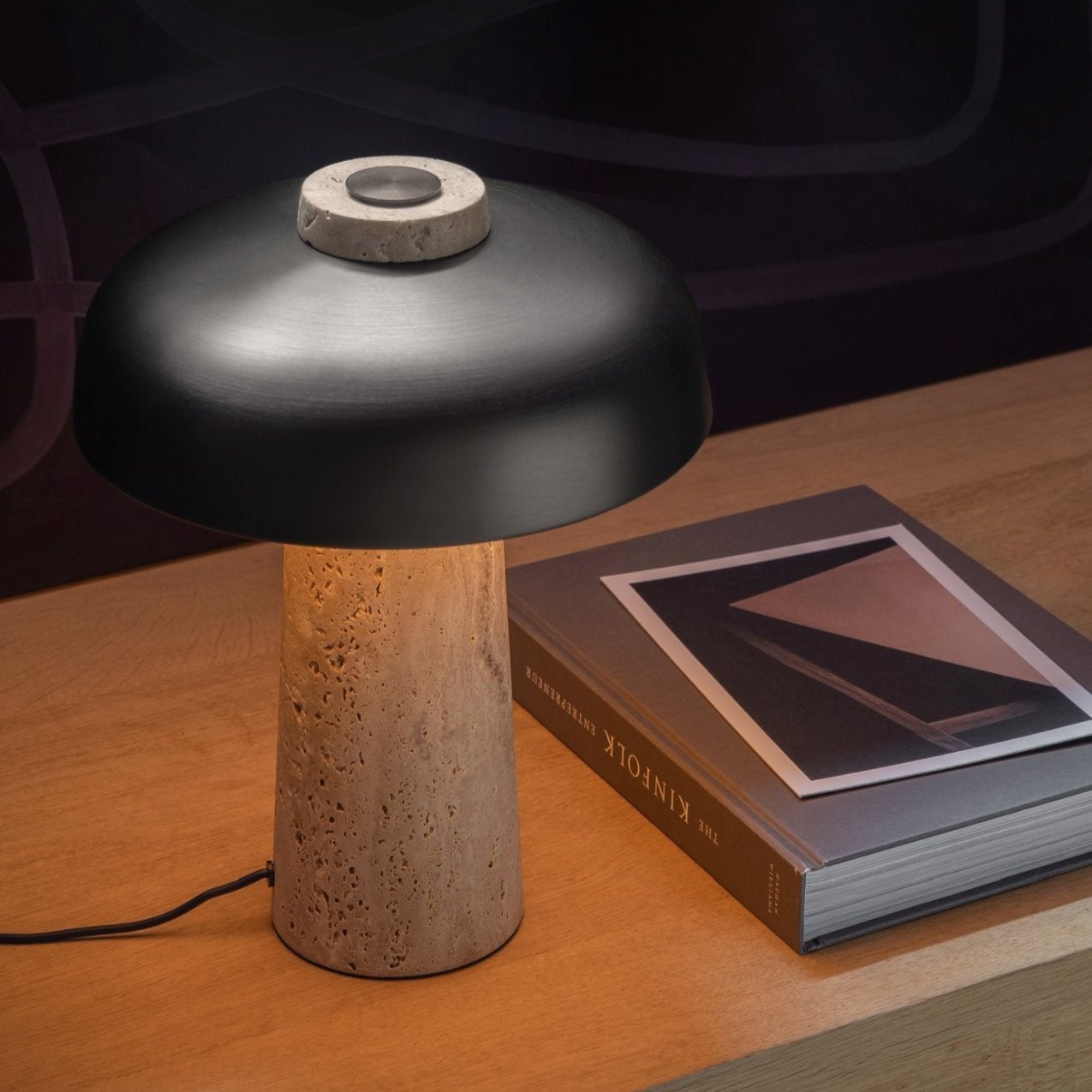 Conore Mushroom Form Travertine Table Lamp - Blowlighting