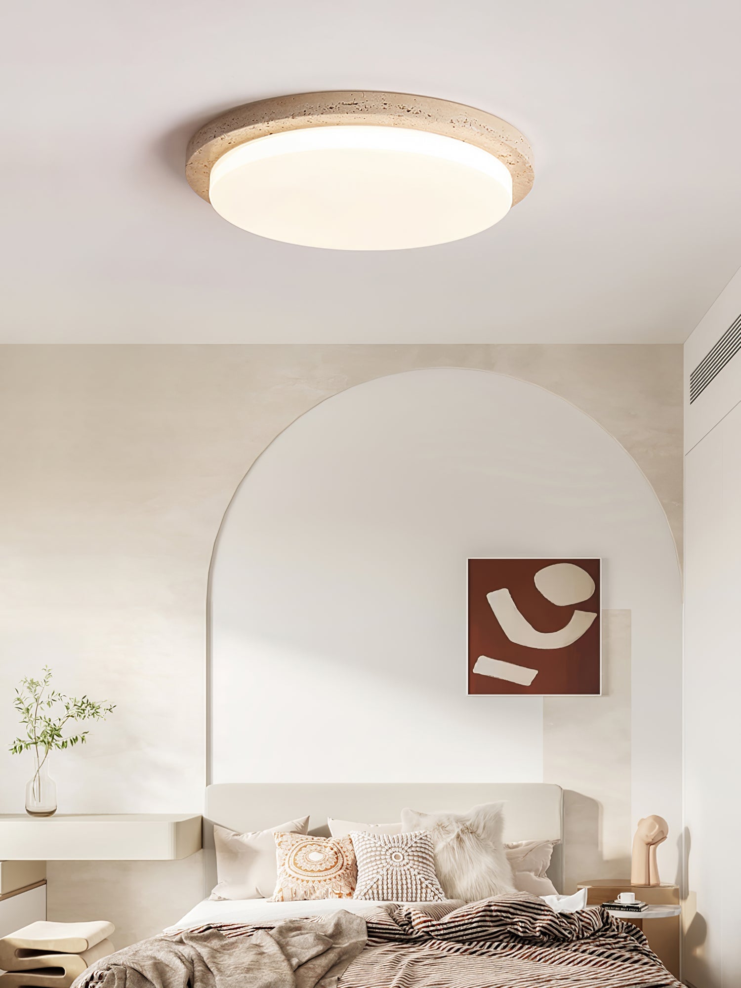 Etala Smooth-Rim Travertine Ceiling Light - Blowlighting