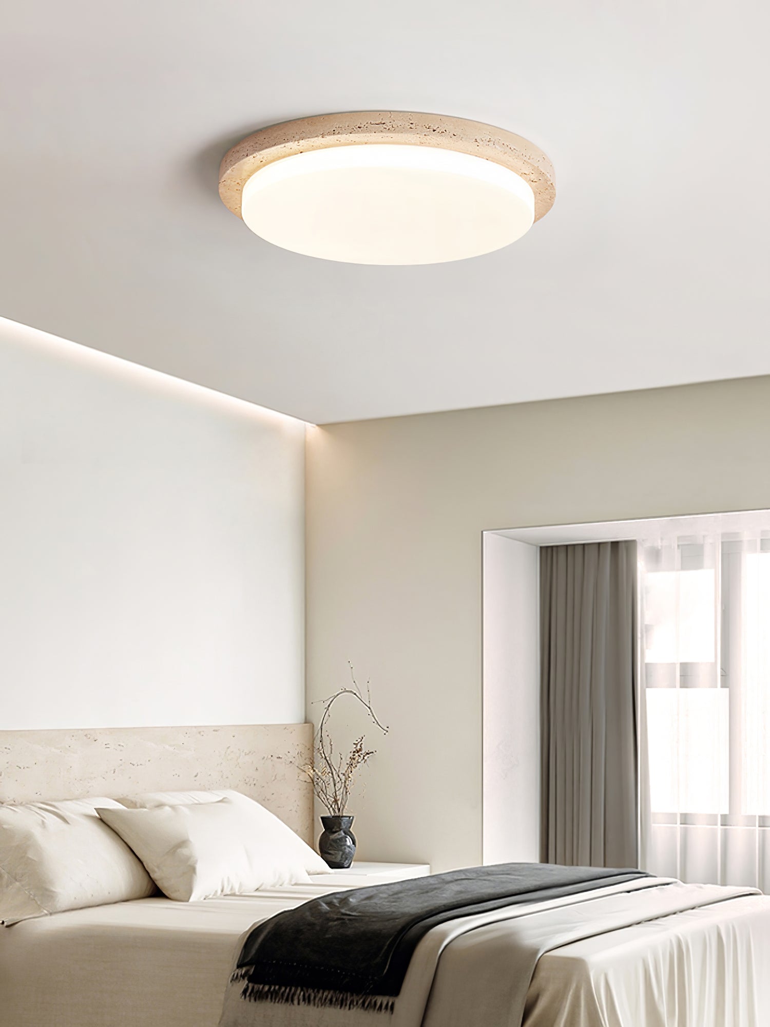 Etala Smooth-Rim Travertine Ceiling Light - Blowlighting