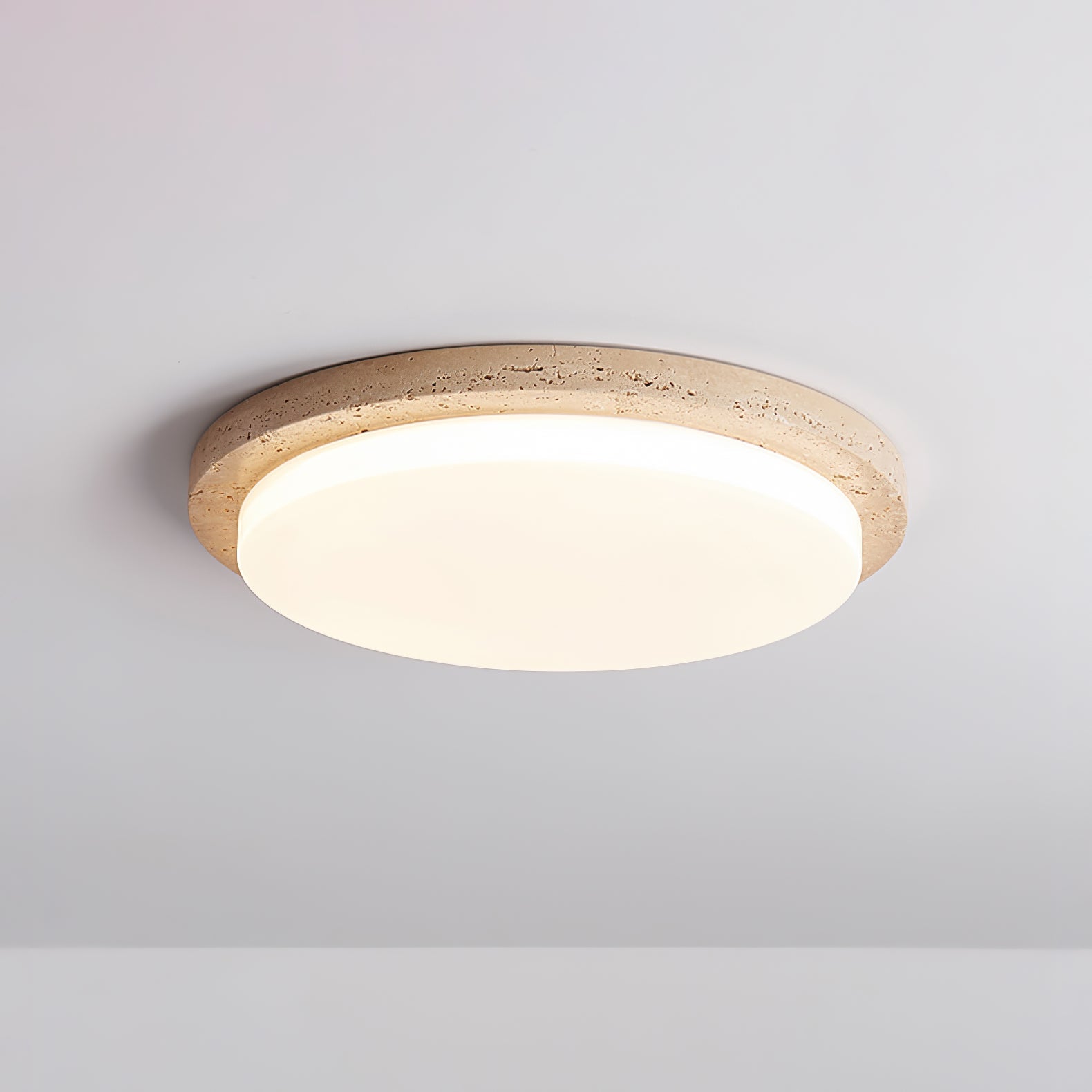 Etala Smooth-Rim Travertine Ceiling Light - Blowlighting