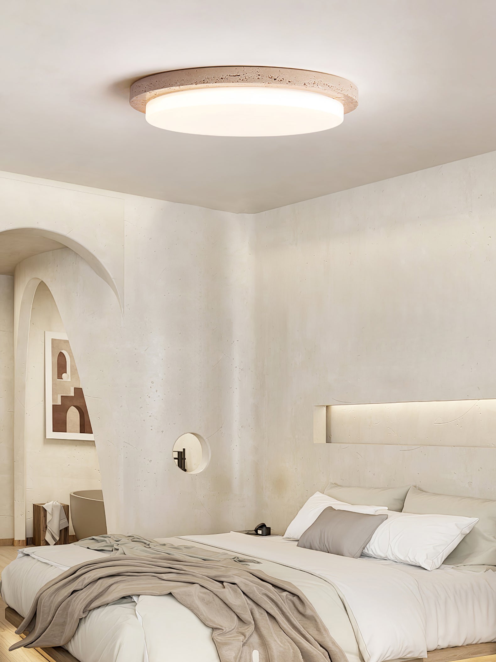 Etala Smooth-Rim Travertine Ceiling Light - Blowlighting