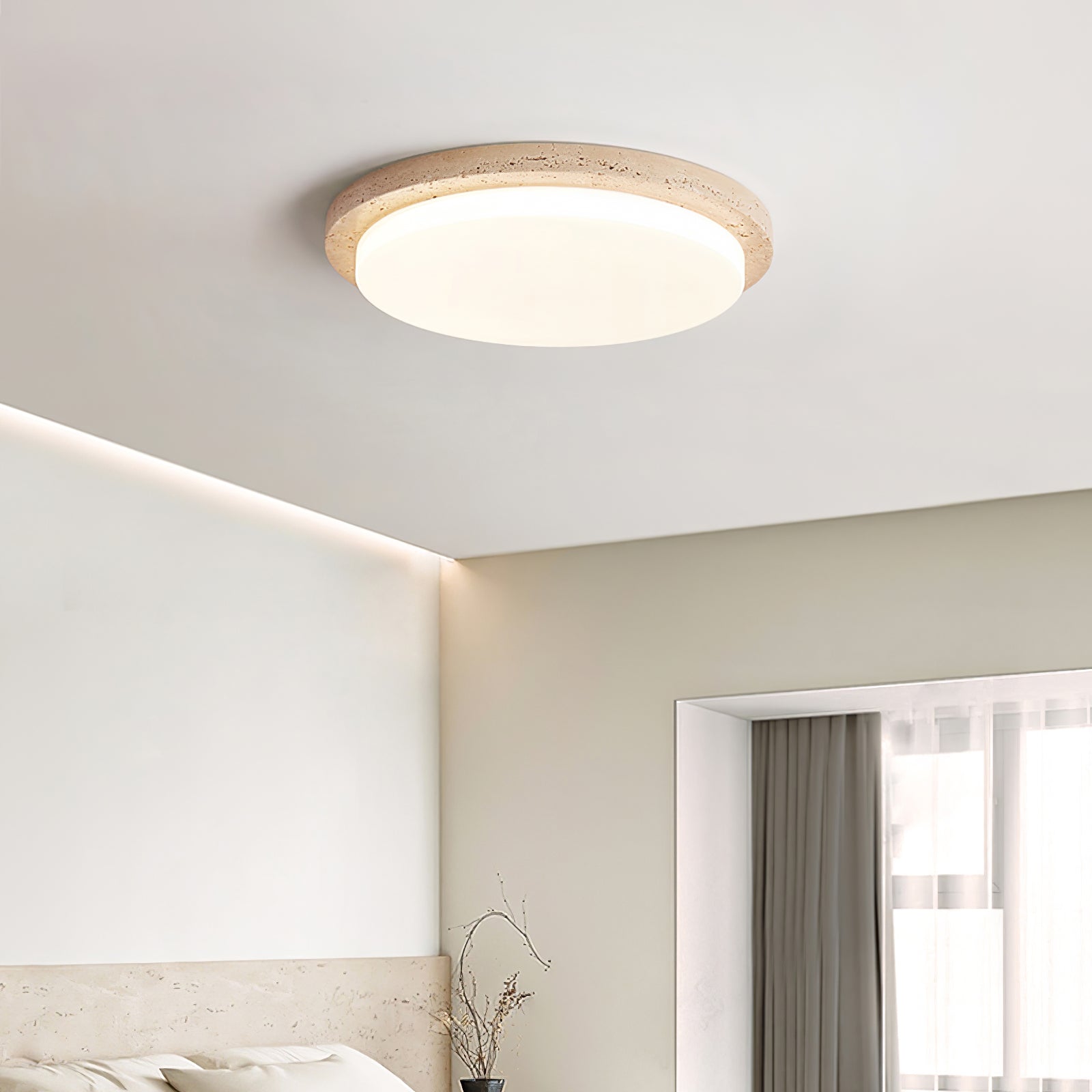 Etala Smooth-Rim Travertine Ceiling Light - Blowlighting