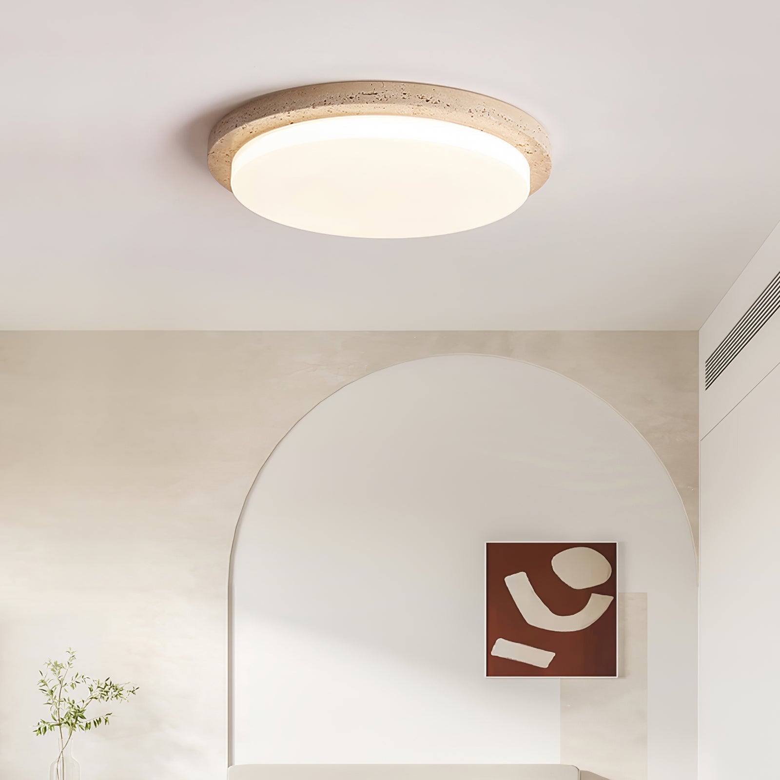 Etala Smooth-Rim Travertine Ceiling Light - Blowlighting