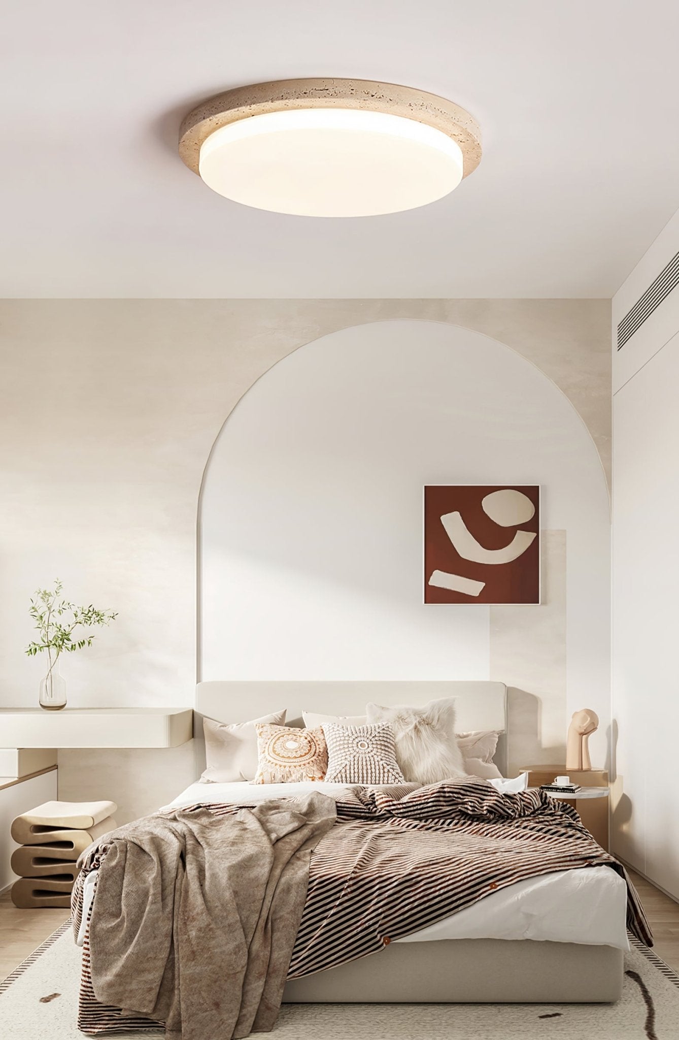 Etala Smooth-Rim Travertine Ceiling Light - Blowlighting