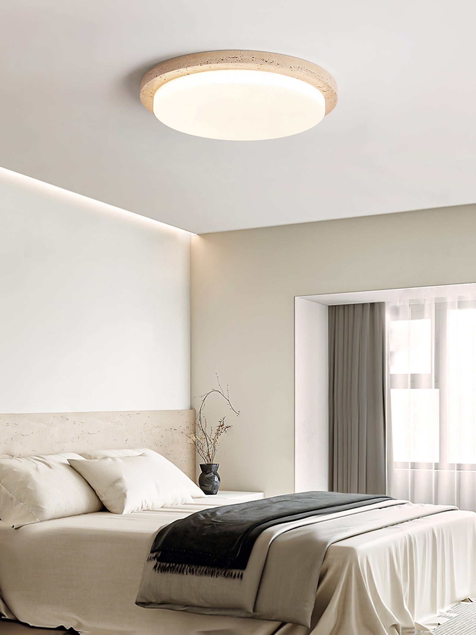 Etala Smooth-Rim Travertine Ceiling Light - Blowlighting