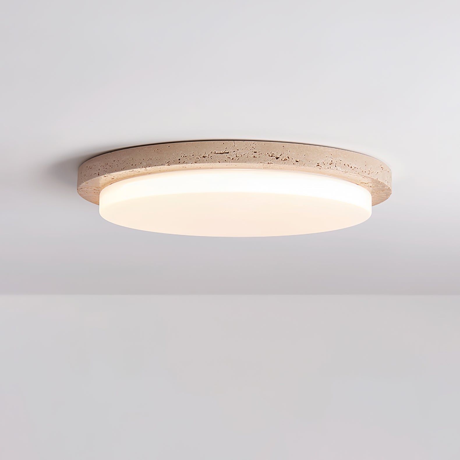 Etala Smooth-Rim Travertine Ceiling Light - Blowlighting