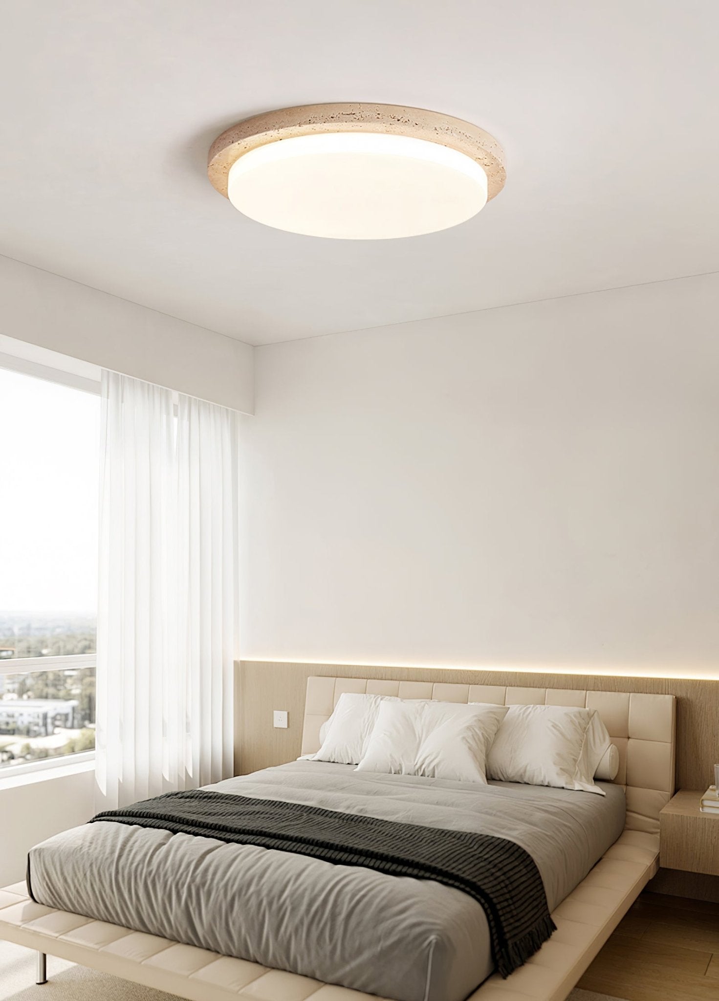 Etala Smooth-Rim Travertine Ceiling Light - Blowlighting