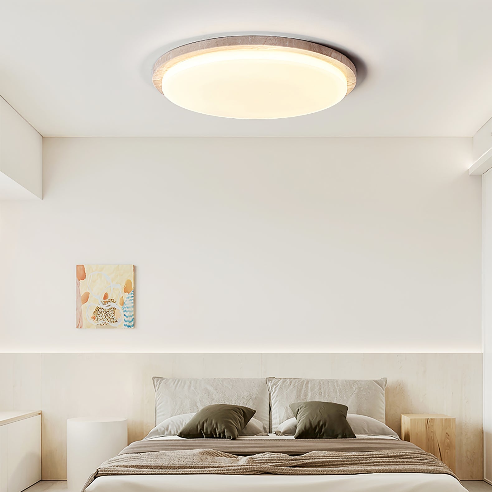 Etala Smooth-Rim Travertine Ceiling Light - Blowlighting