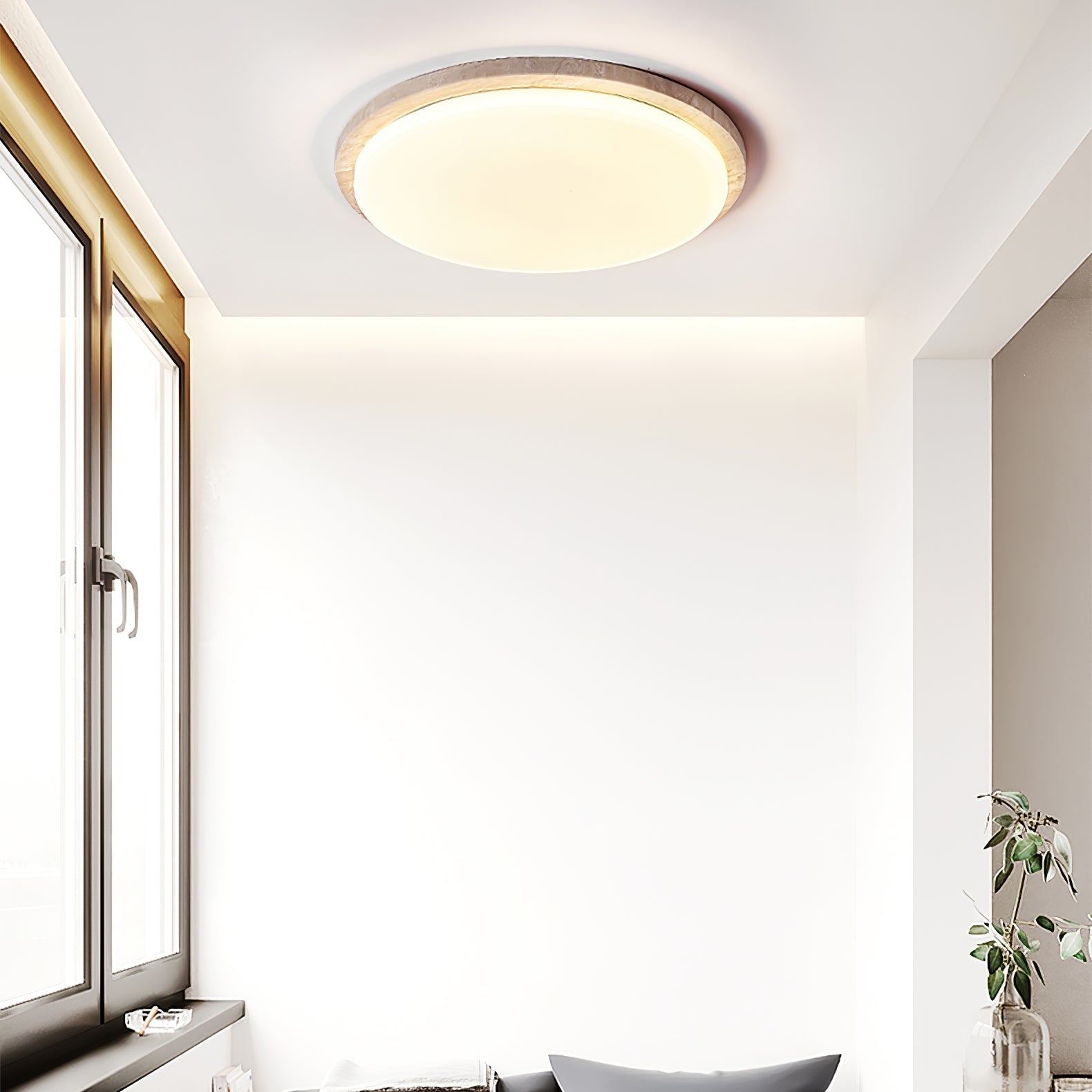 Etala Smooth-Rim Travertine Ceiling Light - Blowlighting
