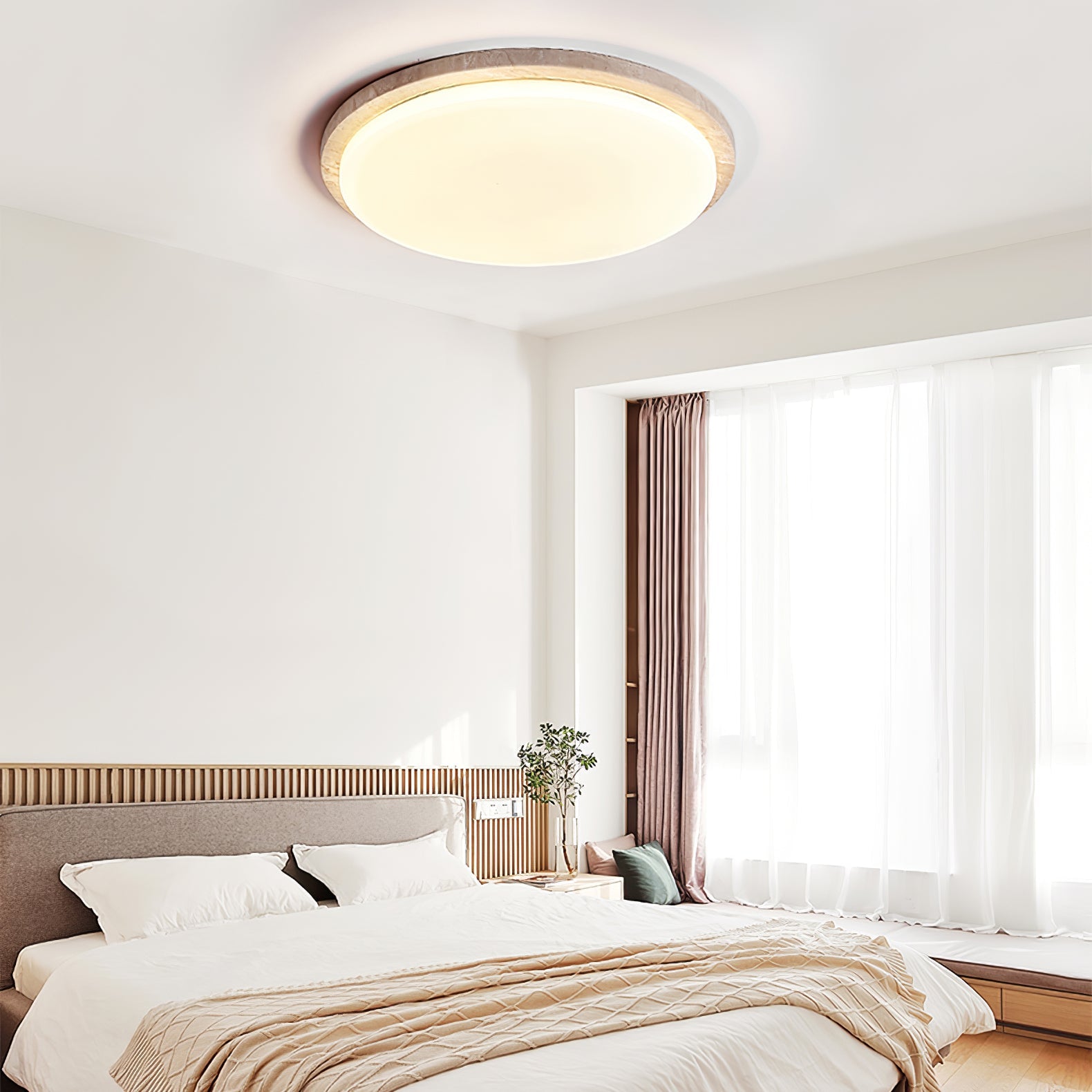 Etala Smooth-Rim Travertine Ceiling Light - Blowlighting