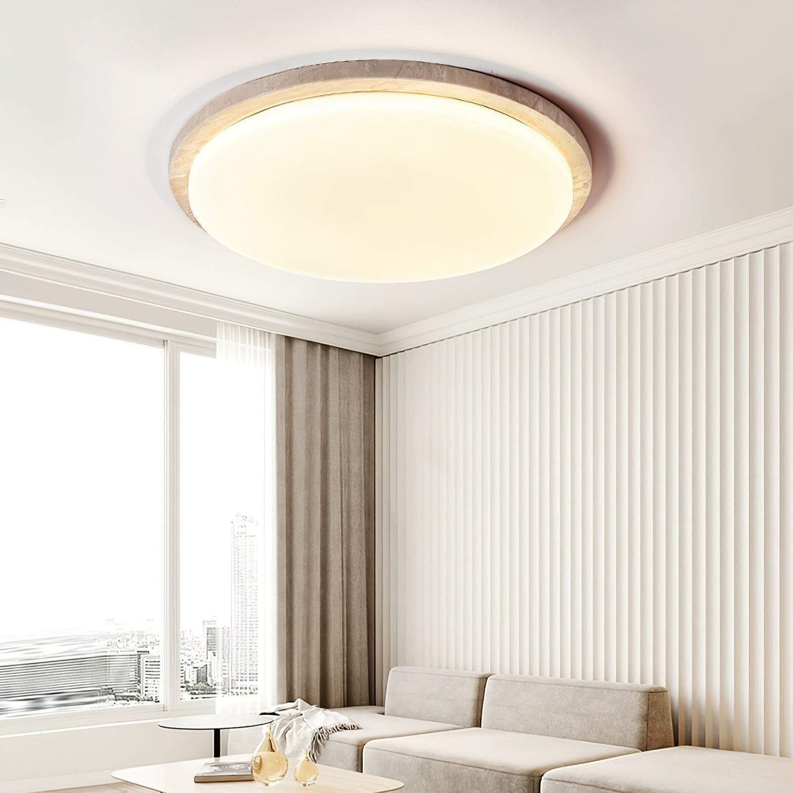 Etala Smooth-Rim Travertine Ceiling Light - Blowlighting