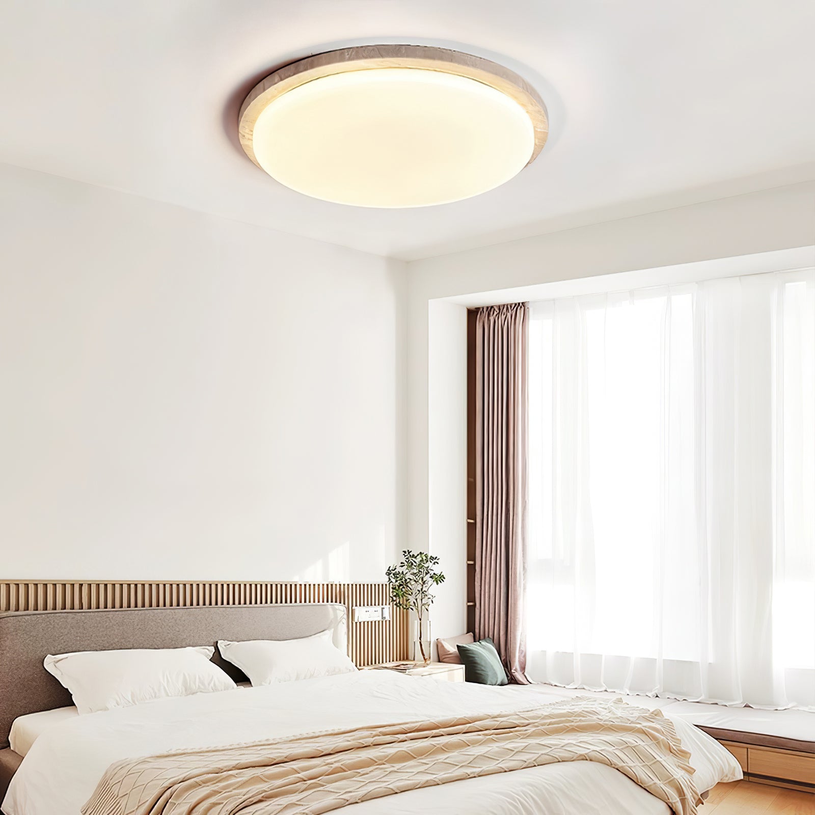 Etala Smooth-Rim Travertine Ceiling Light - Blowlighting