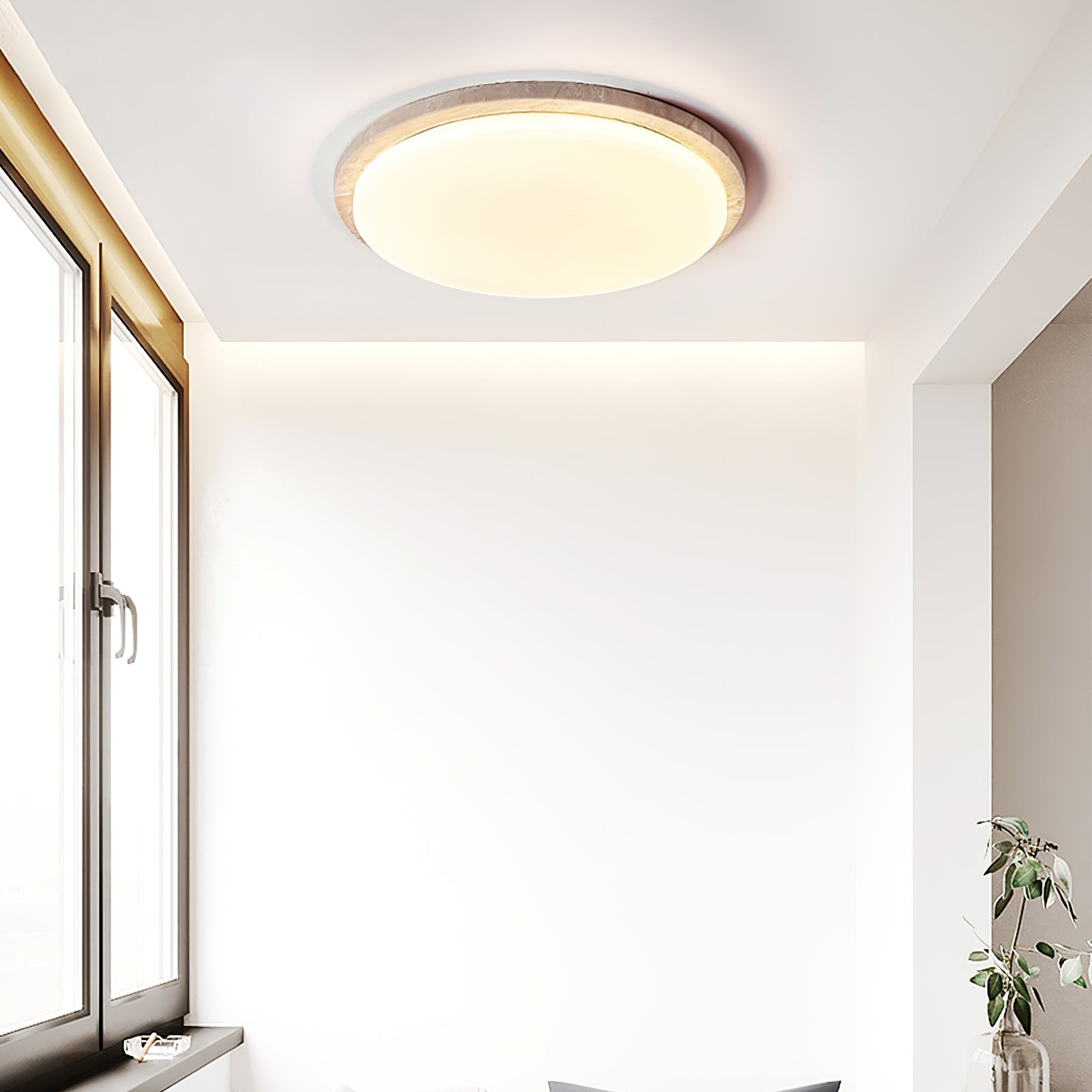 Etala Smooth-Rim Travertine Ceiling Light - Blowlighting