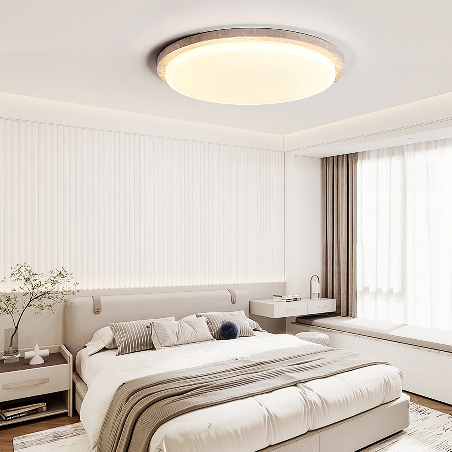 Etala Smooth-Rim Travertine Ceiling Light - Blowlighting