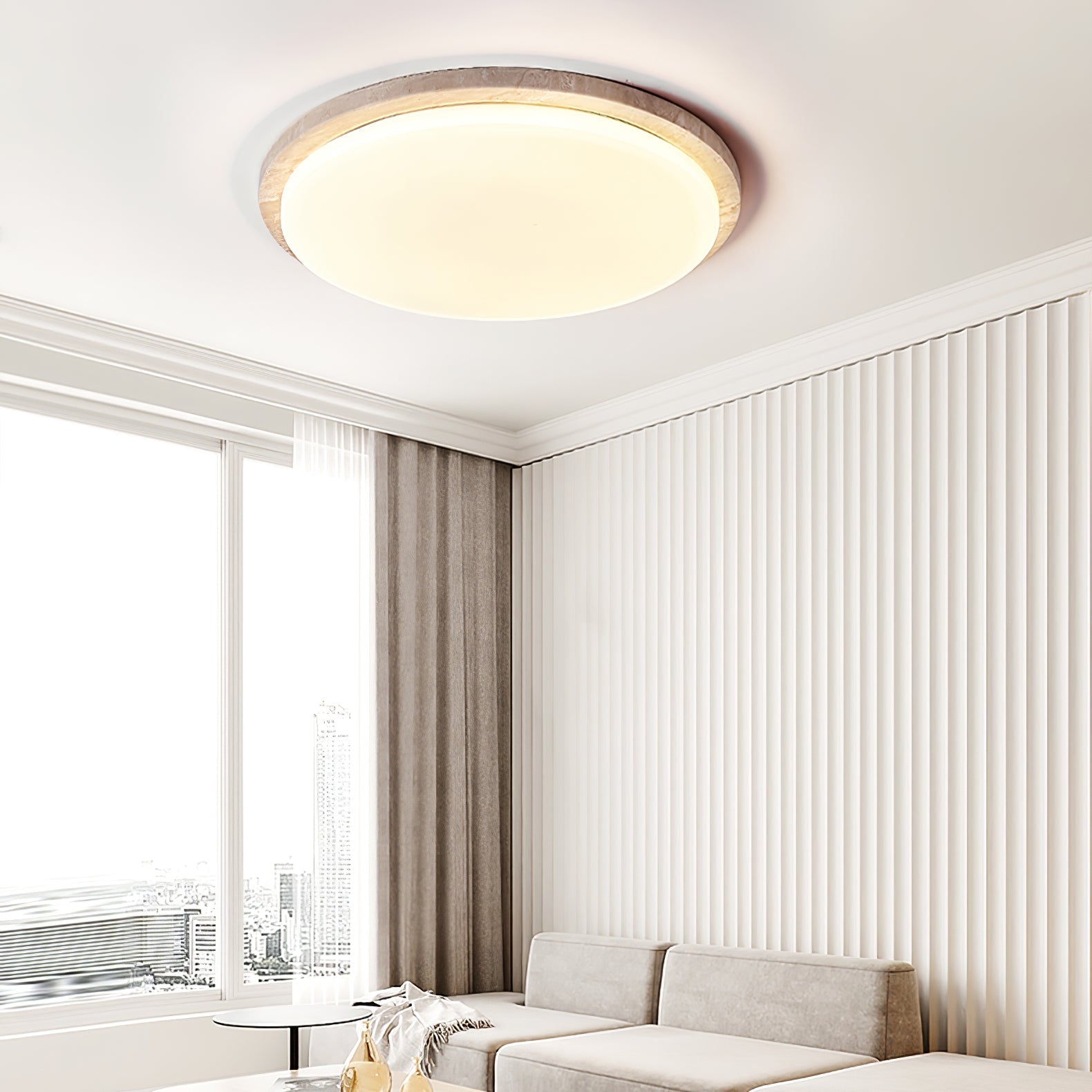 Etala Smooth-Rim Travertine Ceiling Light - Blowlighting