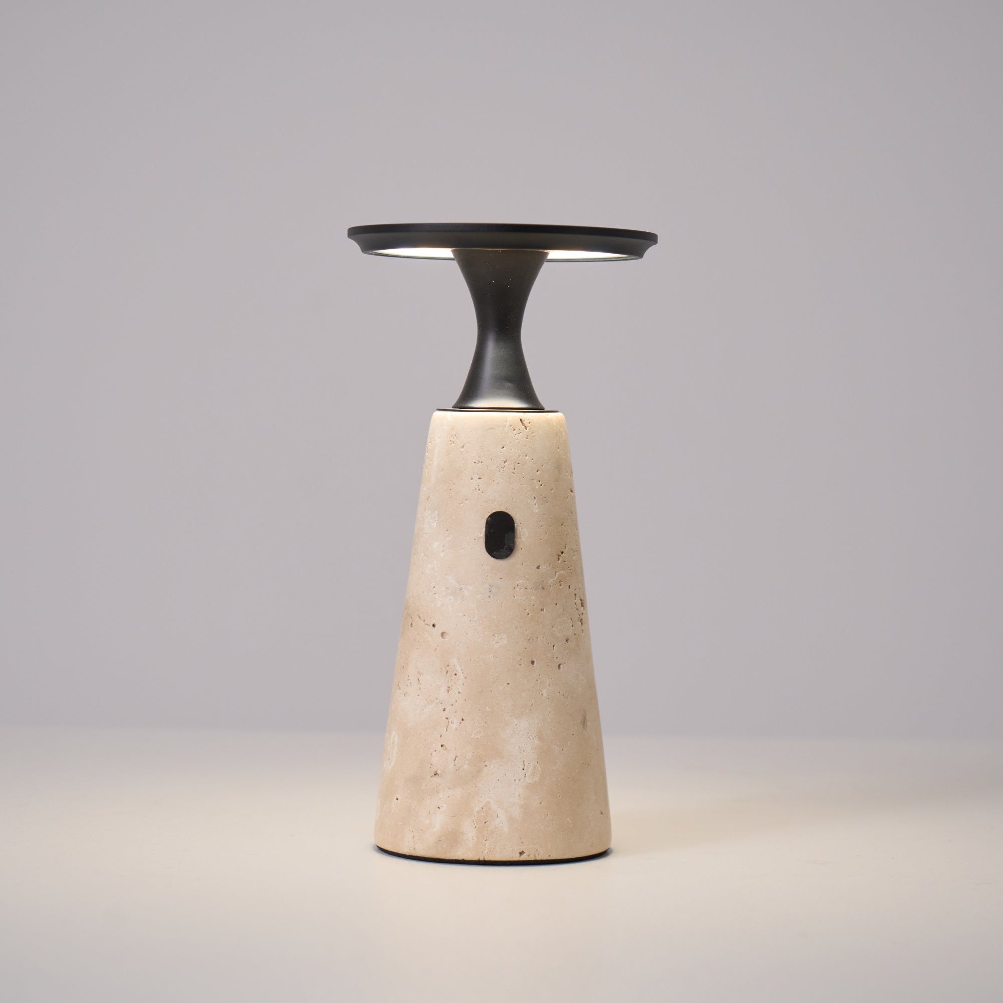 Vespera Sculptural Travertine Table Lamp - Blowlighting