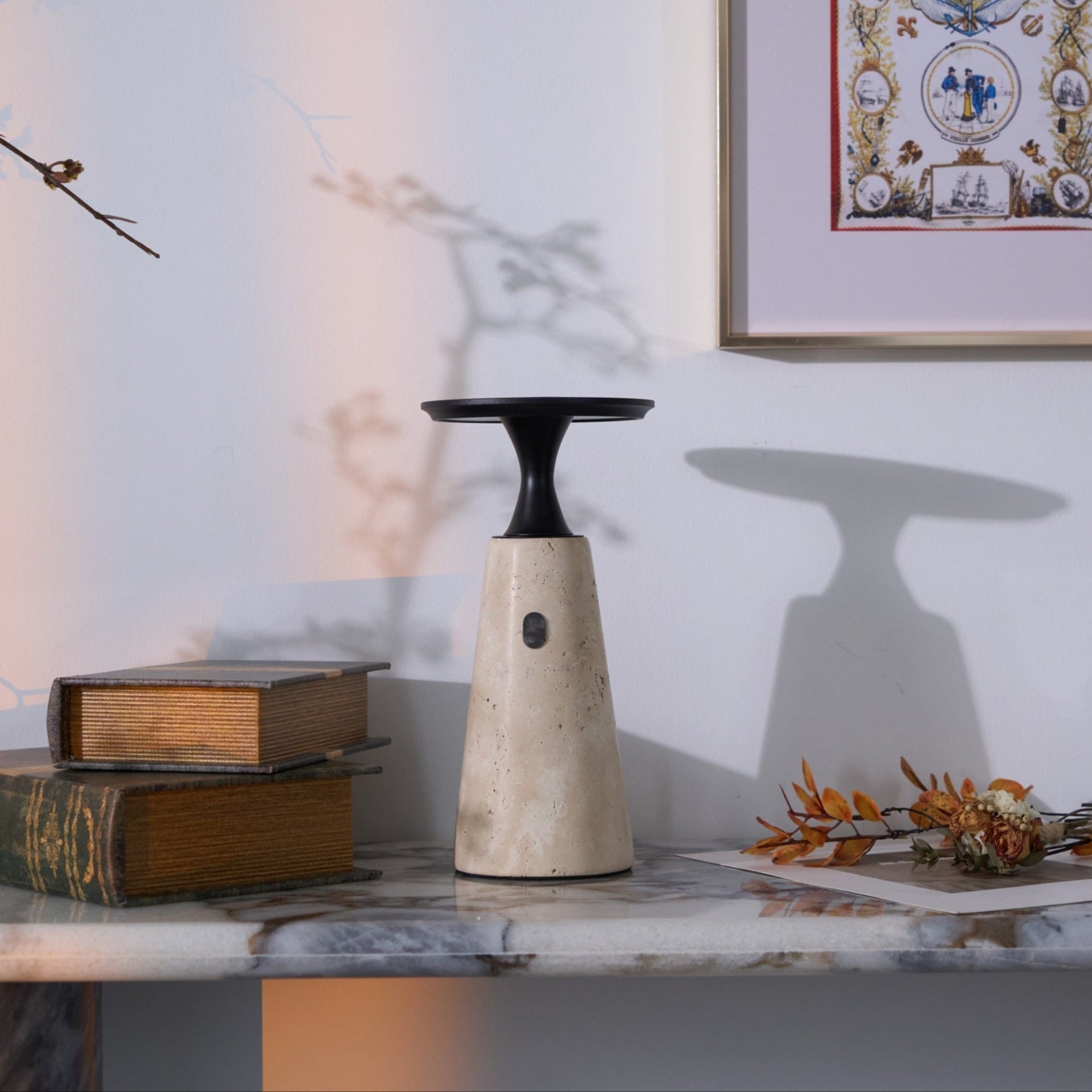 Vespera Sculptural Travertine Table Lamp - Blowlighting