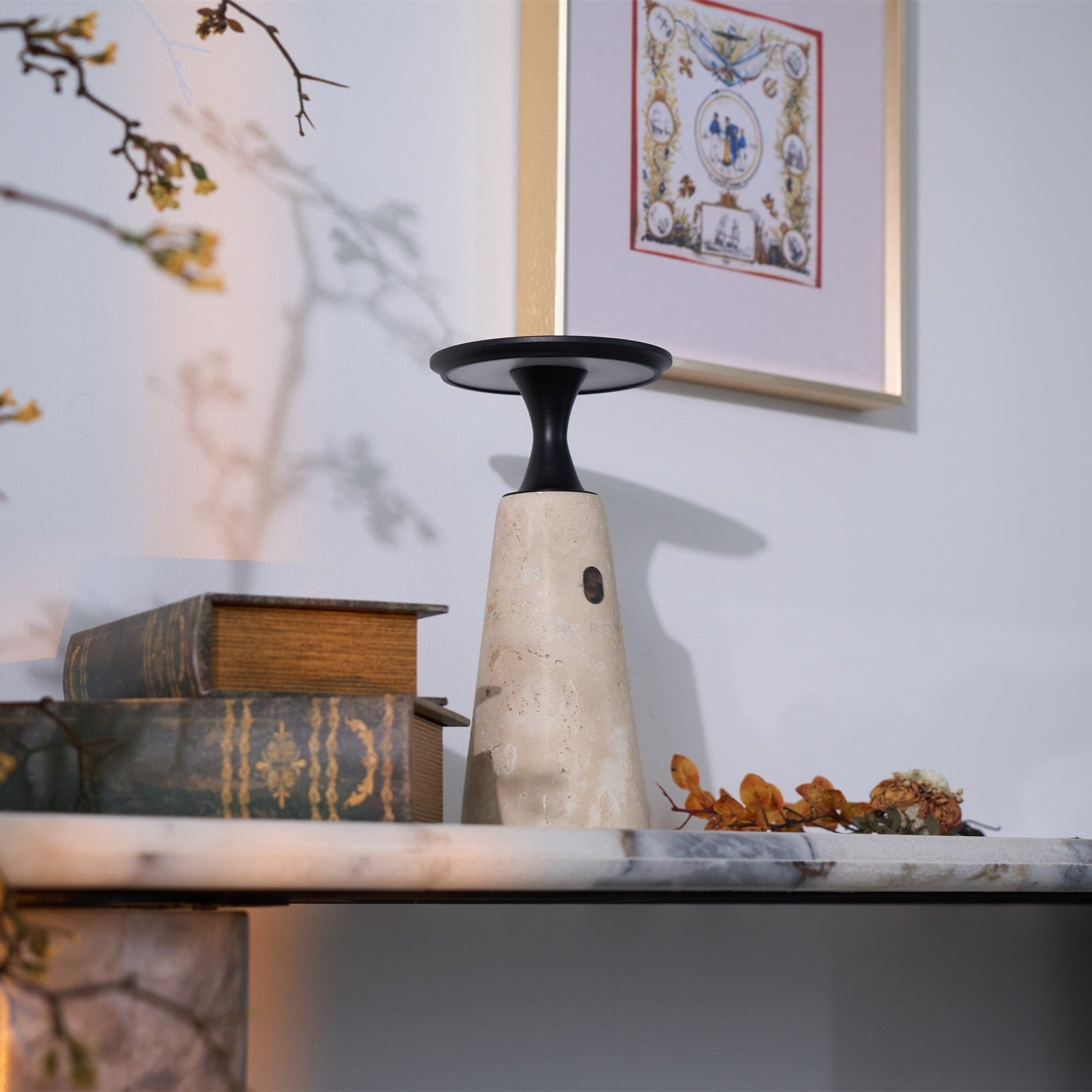 Vespera Sculptural Travertine Table Lamp - Blowlighting