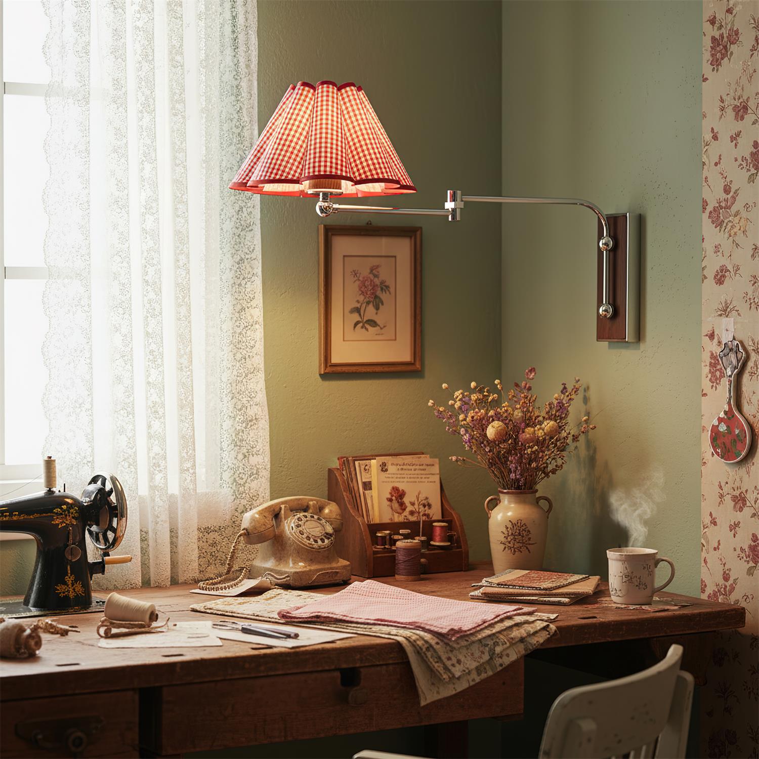 Plaid Vintage Fabric Wall Lamp