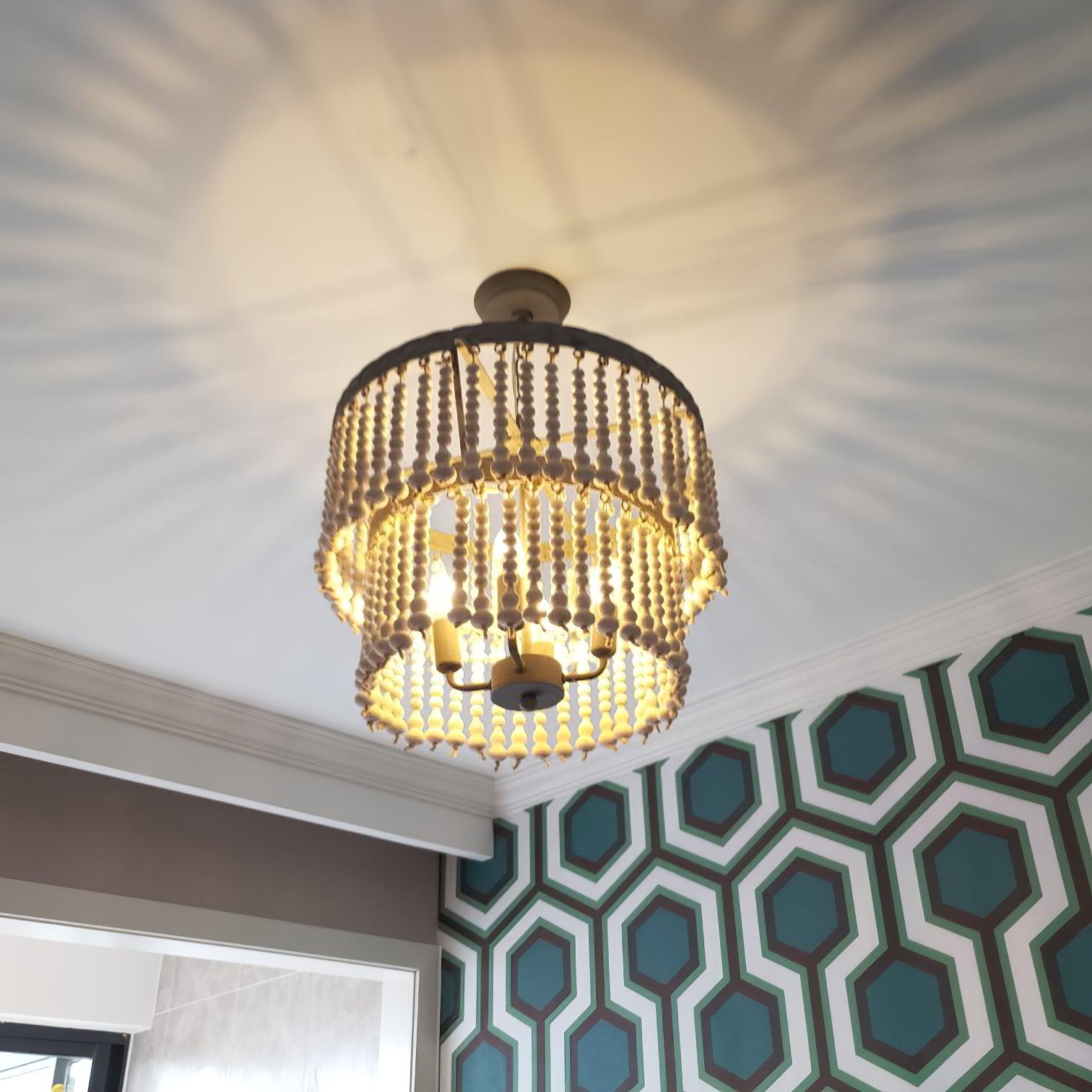 Three Tiered Wood Beaded Chandelier - Blowlighting