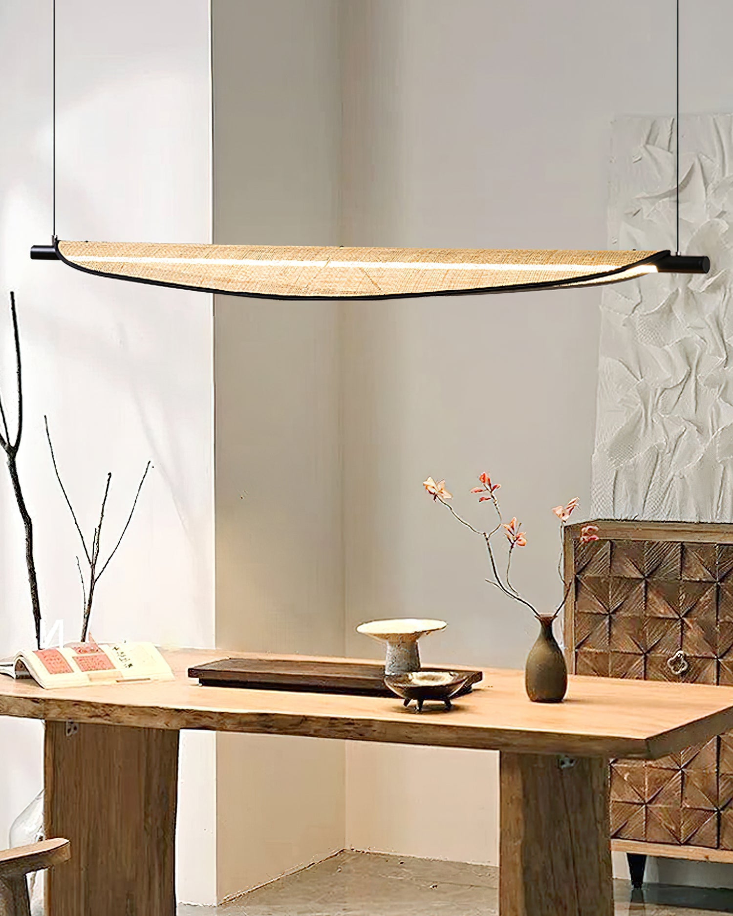 Thula Linear Minimalist Rattan Chandelier
