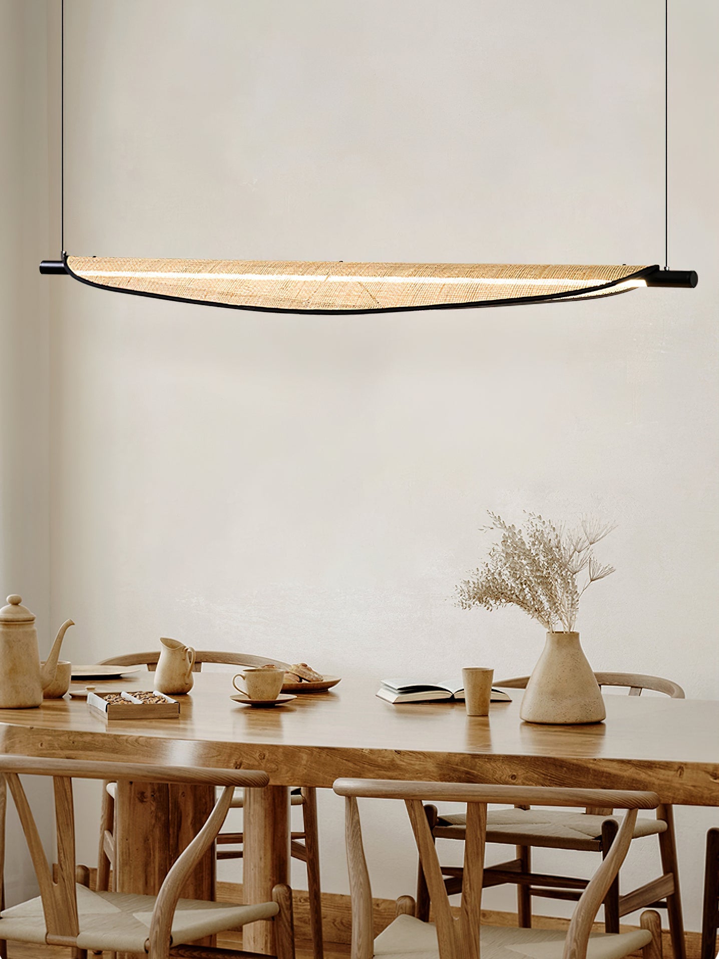 Thula Linear Minimalist Rattan Chandelier