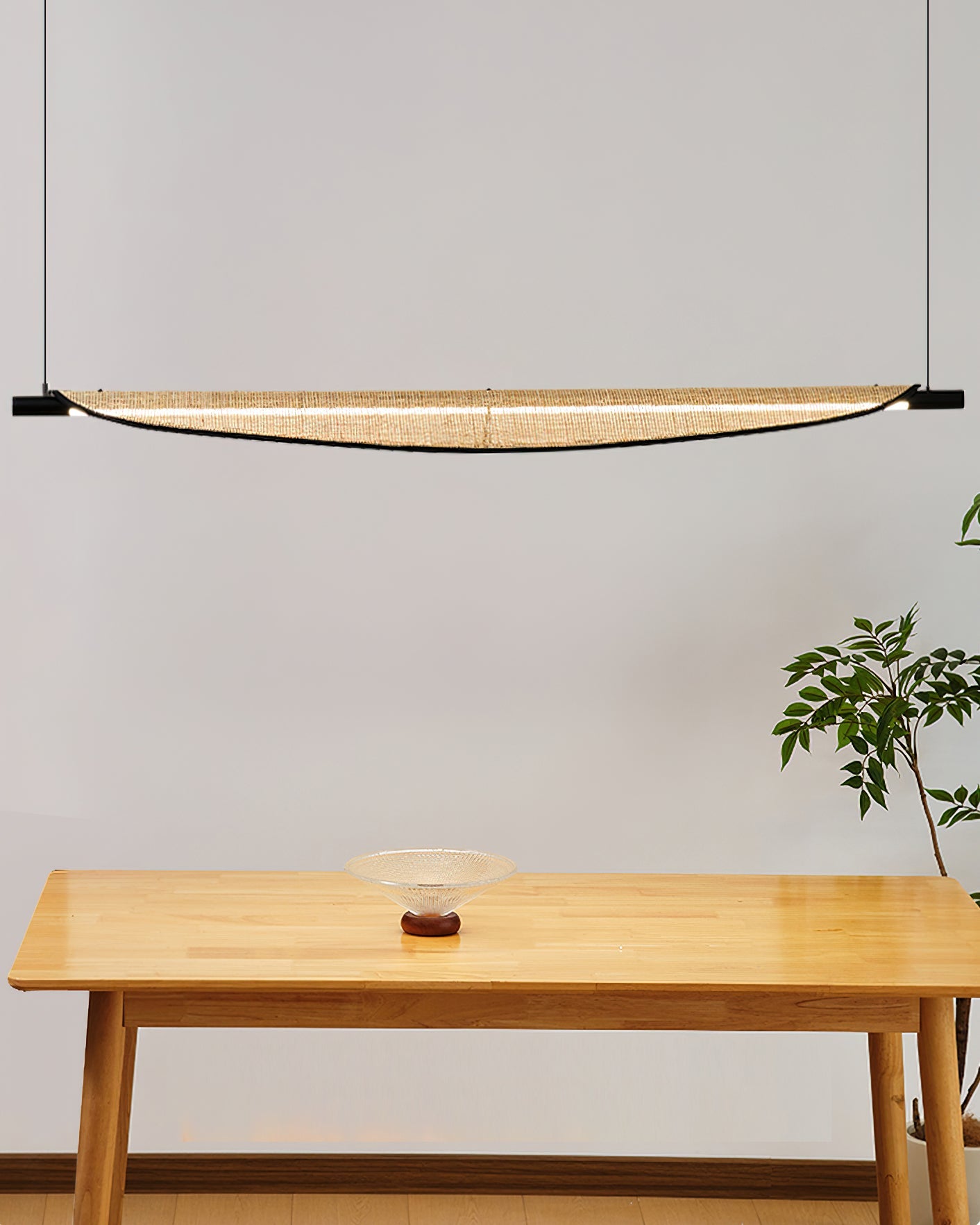 Thula Linear Minimalist Rattan Chandelier