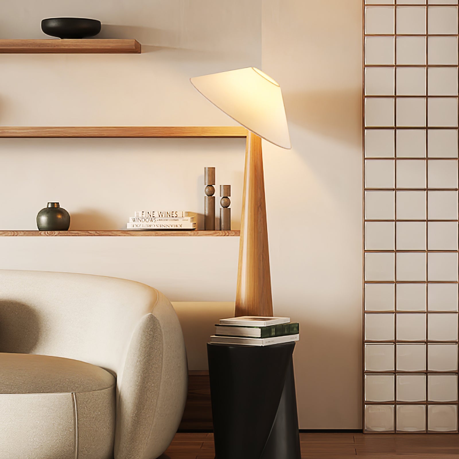 Apex Wooden Tapered Floor Lamp - Blowlighting