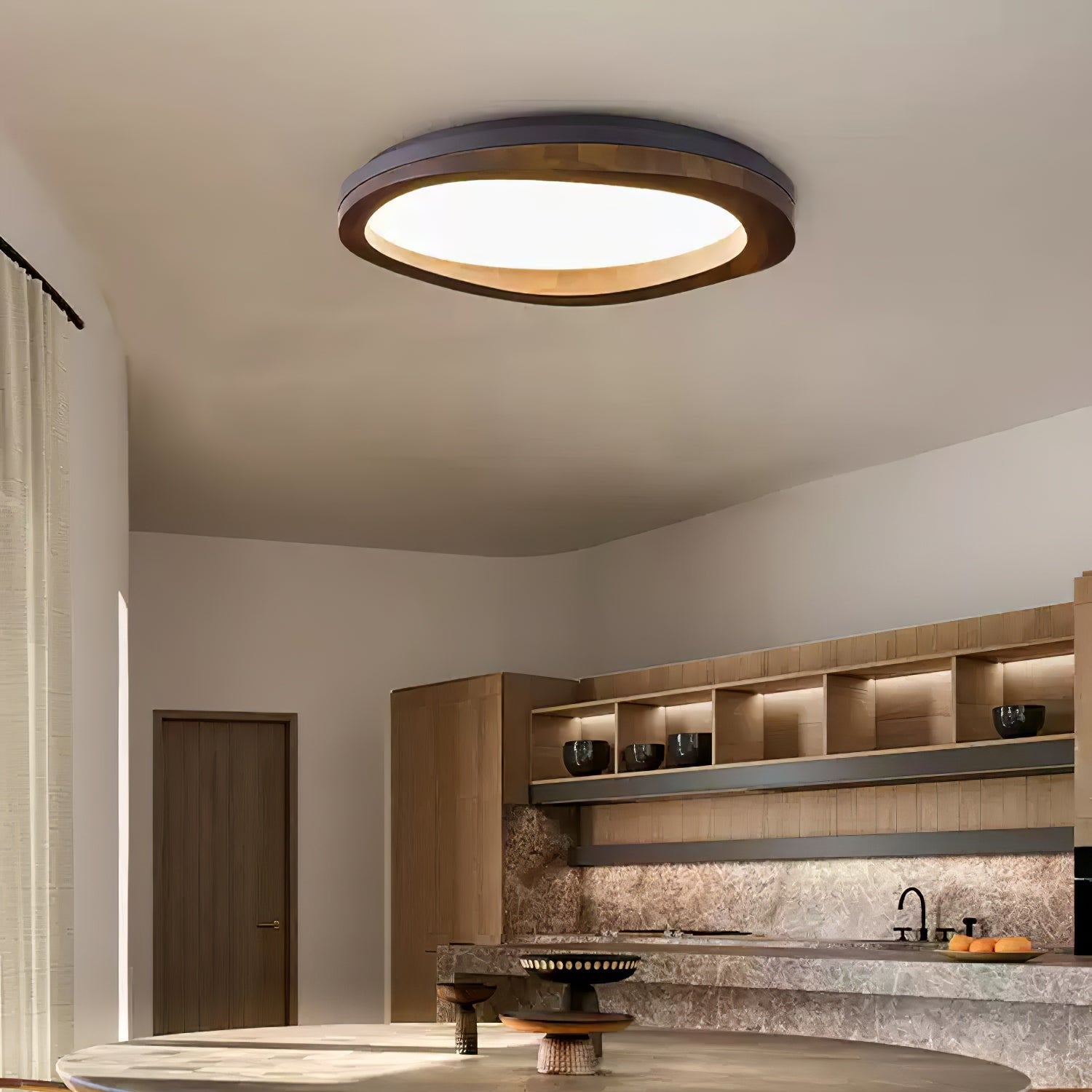 Artalis Walnut Wood Flush Mount - Blowlighting