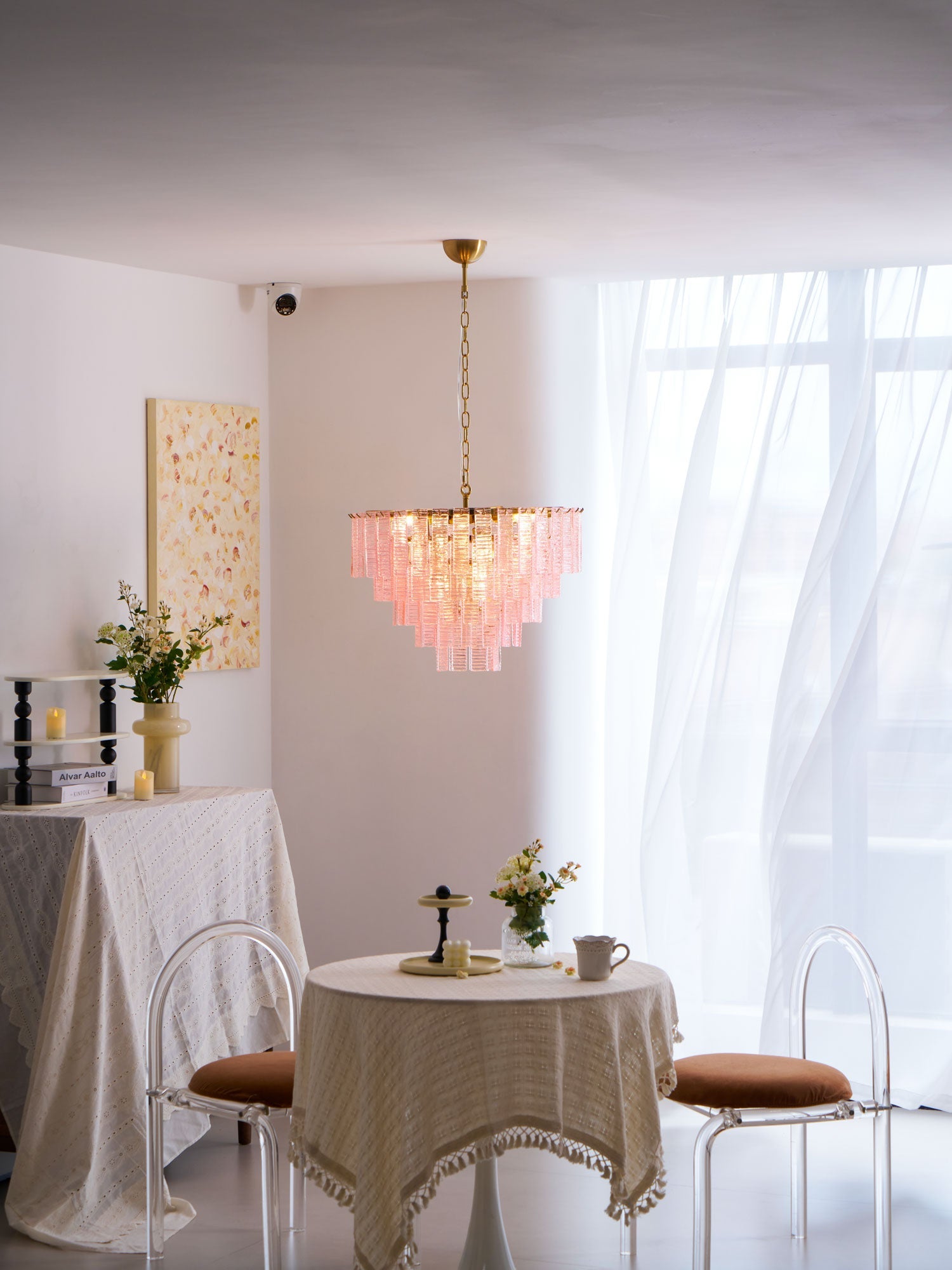 Aurora Chandelier Pink Murano Glass Layered Vintage Luxury - Blowlighting