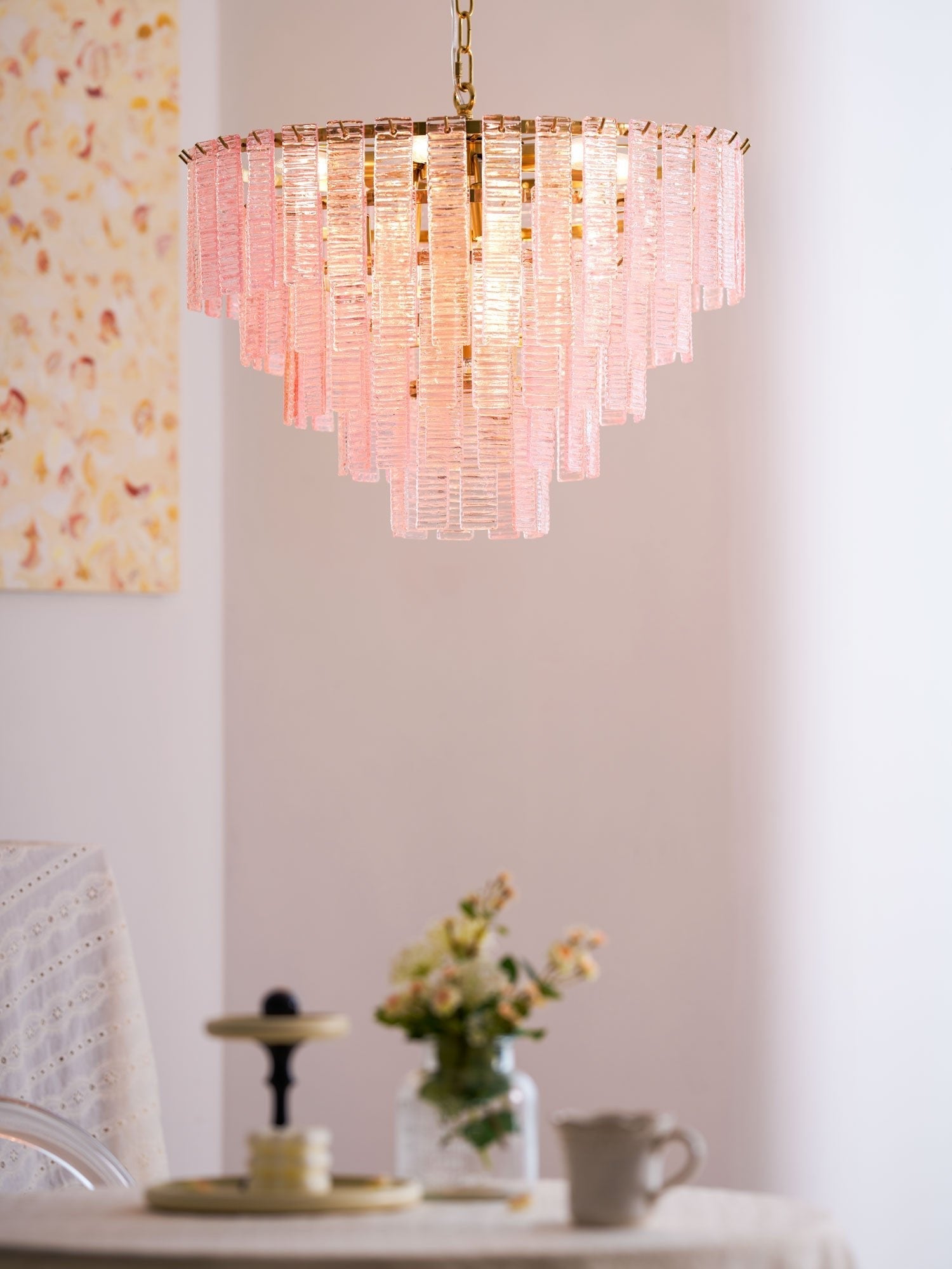 Aurora Chandelier Pink Murano Glass Layered Vintage Luxury - Blowlighting
