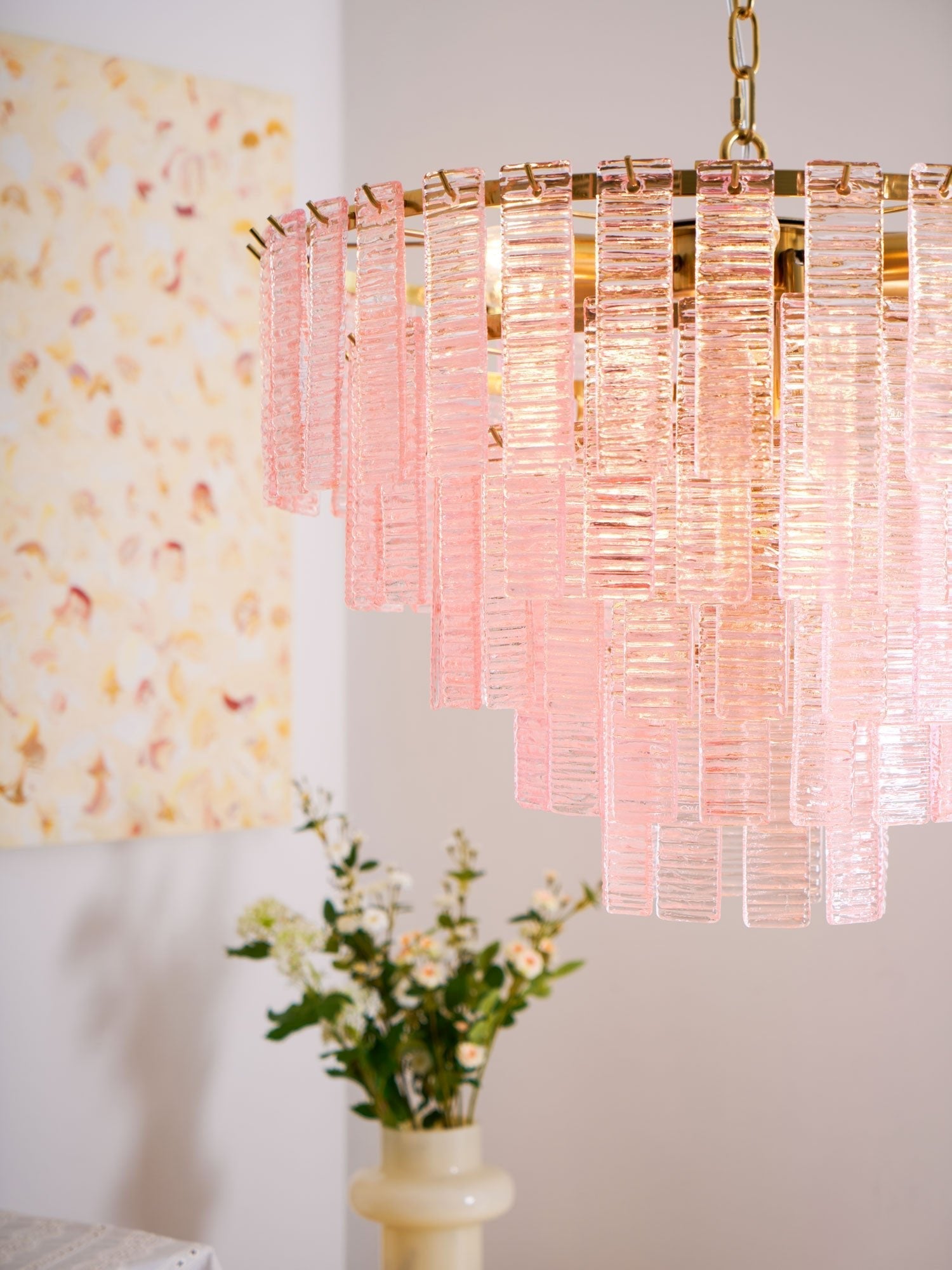 Aurora Chandelier Pink Murano Glass Layered Vintage Luxury - Blowlighting