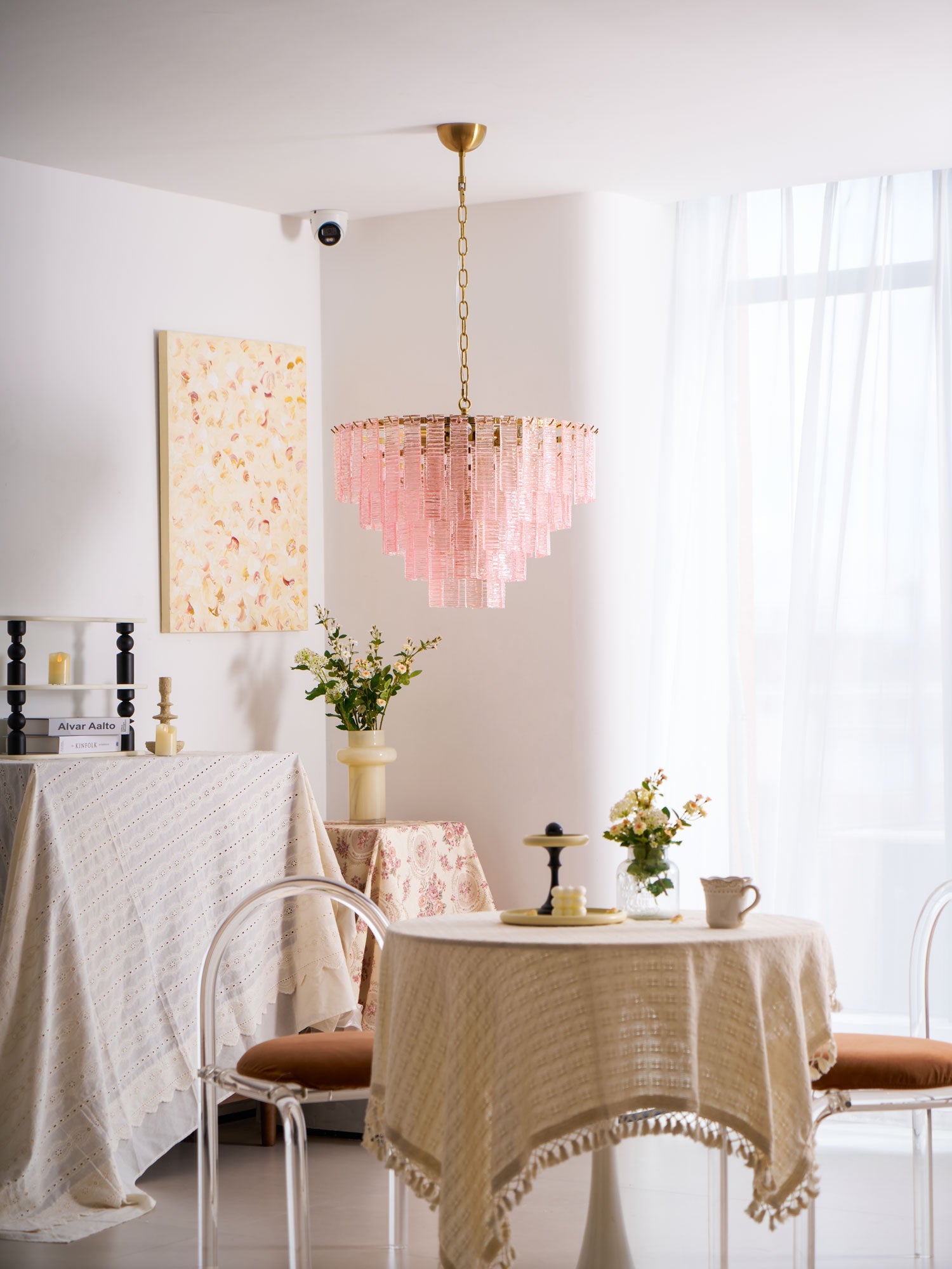 Aurora Chandelier Pink Murano Glass Layered Vintage Luxury - Blowlighting