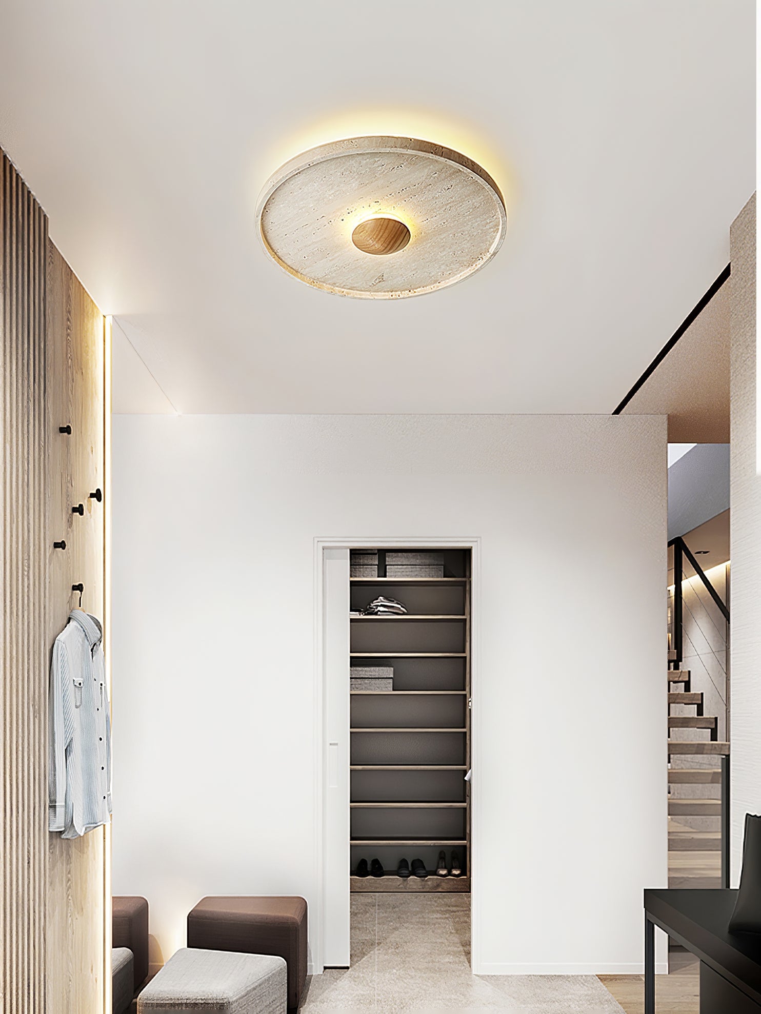 Lumiround Disc Inset Travertine Ceiling Light - Blowlighting