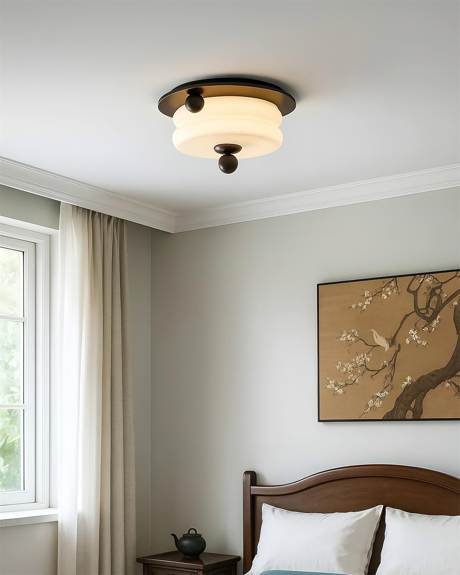 Tranquil Scandinavian Glass Wood Ceiling Light