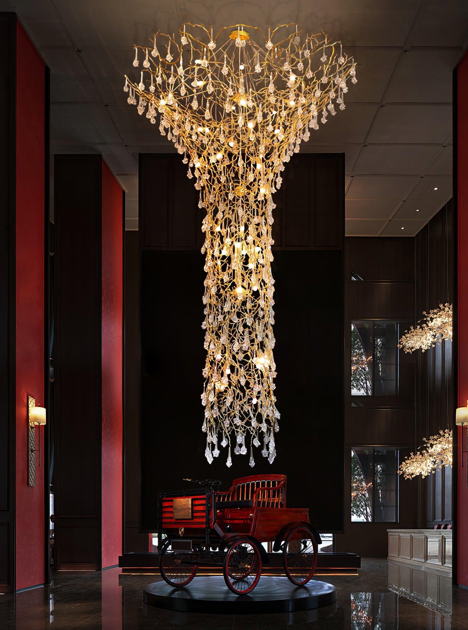Abeleisa Tree Branch Staircase Brass Crystal Chandelier - Blowlighting