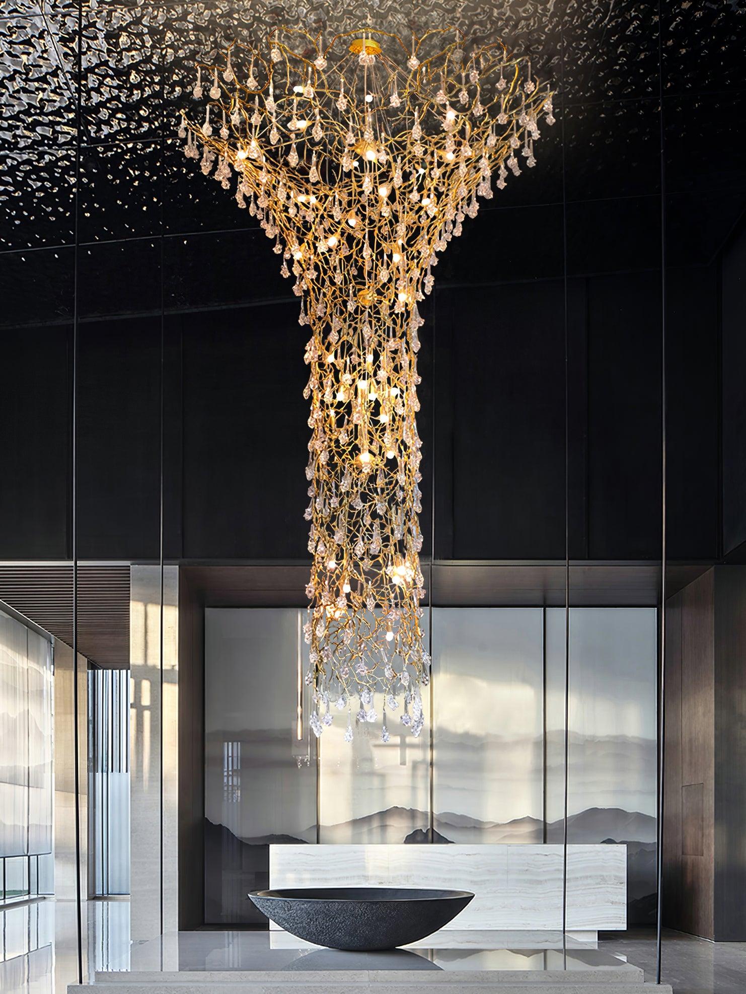 Abeleisa Tree Branch Staircase Brass Crystal Chandelier - Blowlighting
