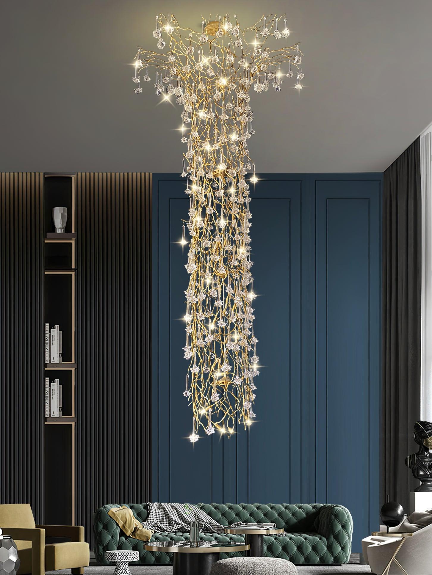 Abeleisa Tree Branch Staircase Brass Crystal Chandelier - Blowlighting