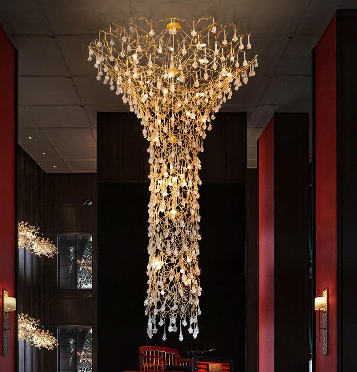 Abeleisa Tree Branch Staircase Brass Crystal Chandelier - Blowlighting